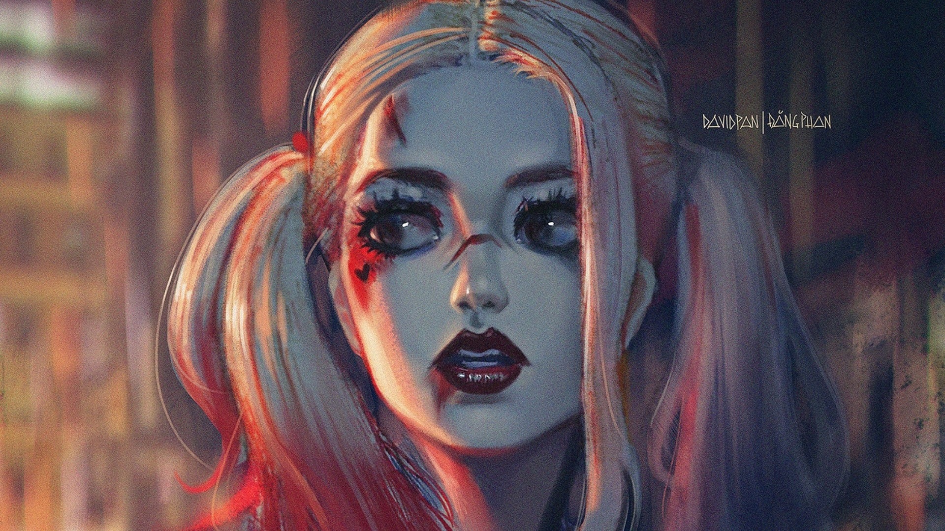General 1920x1080 Harley Quinn DC Comics blonde red lipstick