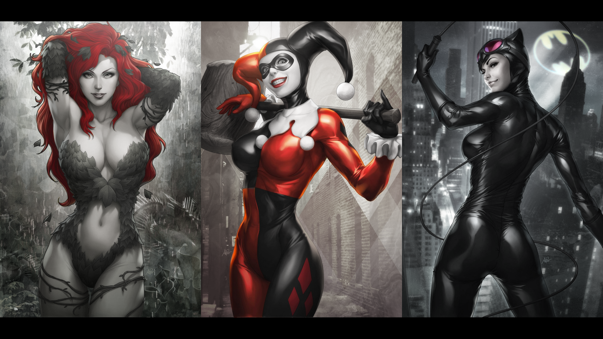 General 1920x1080 Poison Ivy Harley Quinn Catwoman gotham city sirens DC Comics