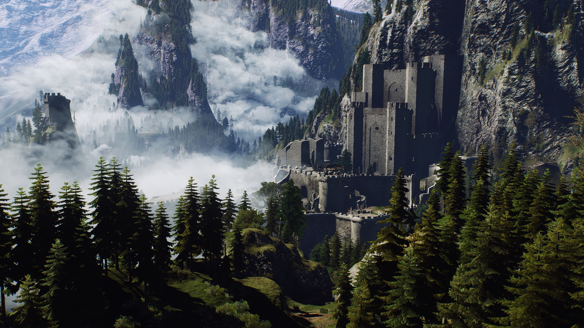 General 1920x1080 fantasy art trees mountains clouds castle The Witcher 3: Wild Hunt video games Kaer Morhen RPG PC gaming