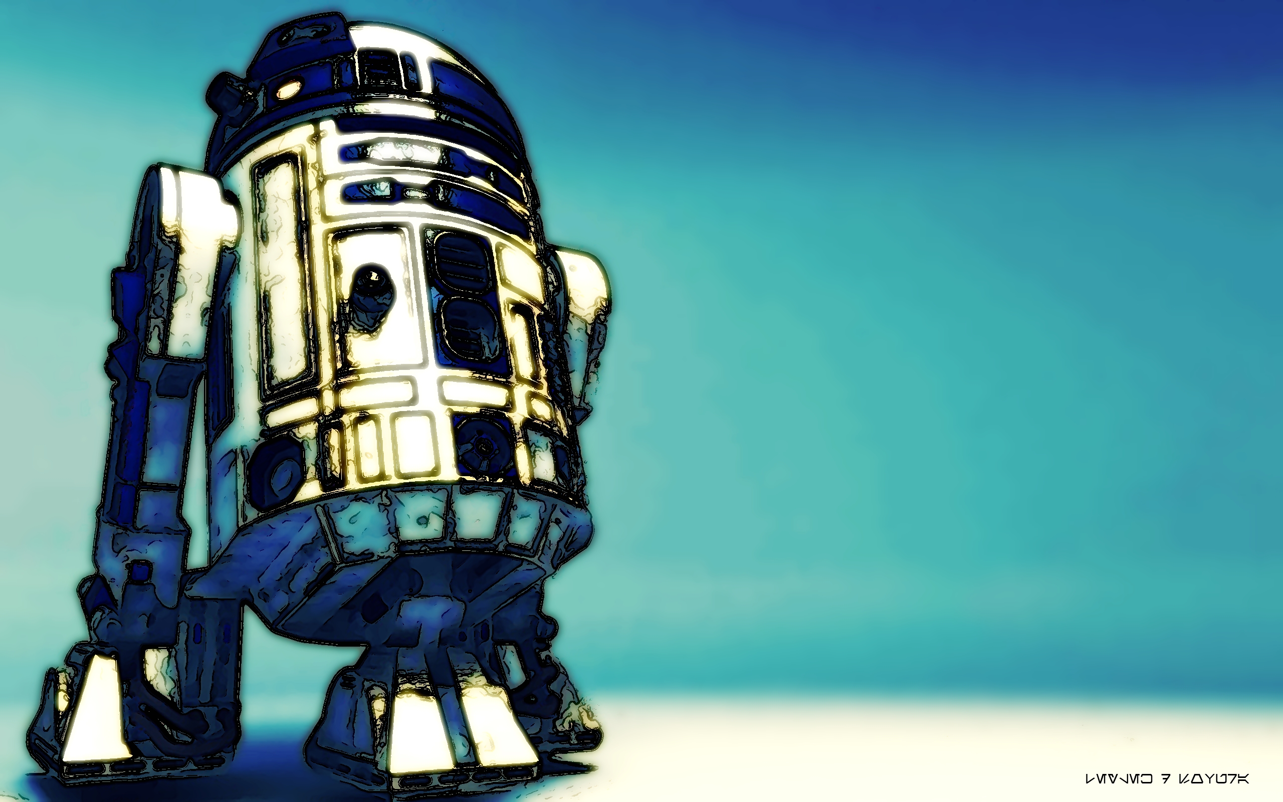 General 2560x1600 Leylek.D.Sovura artwork R2-D2 Star Wars Star Wars Droids blue simple background digital art watermarked