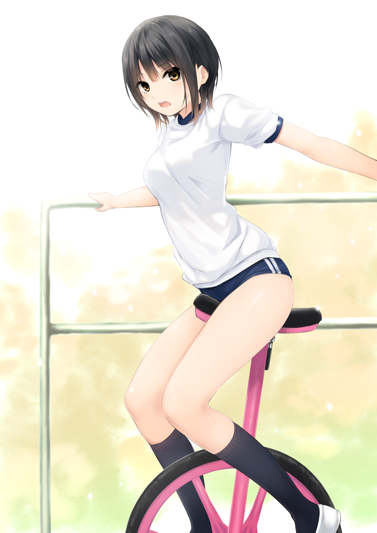 Anime 1200x1697 anime girls short hair Aoyama Sumika sportswear unicycle socks black socks  gym clothes Coffee-Kizoku