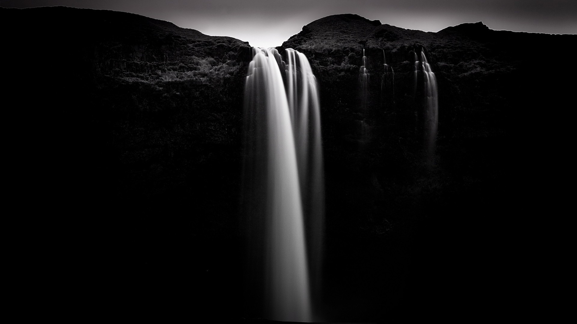 General 1920x1080 nature rocks waterfall monochrome long exposure landscape dark