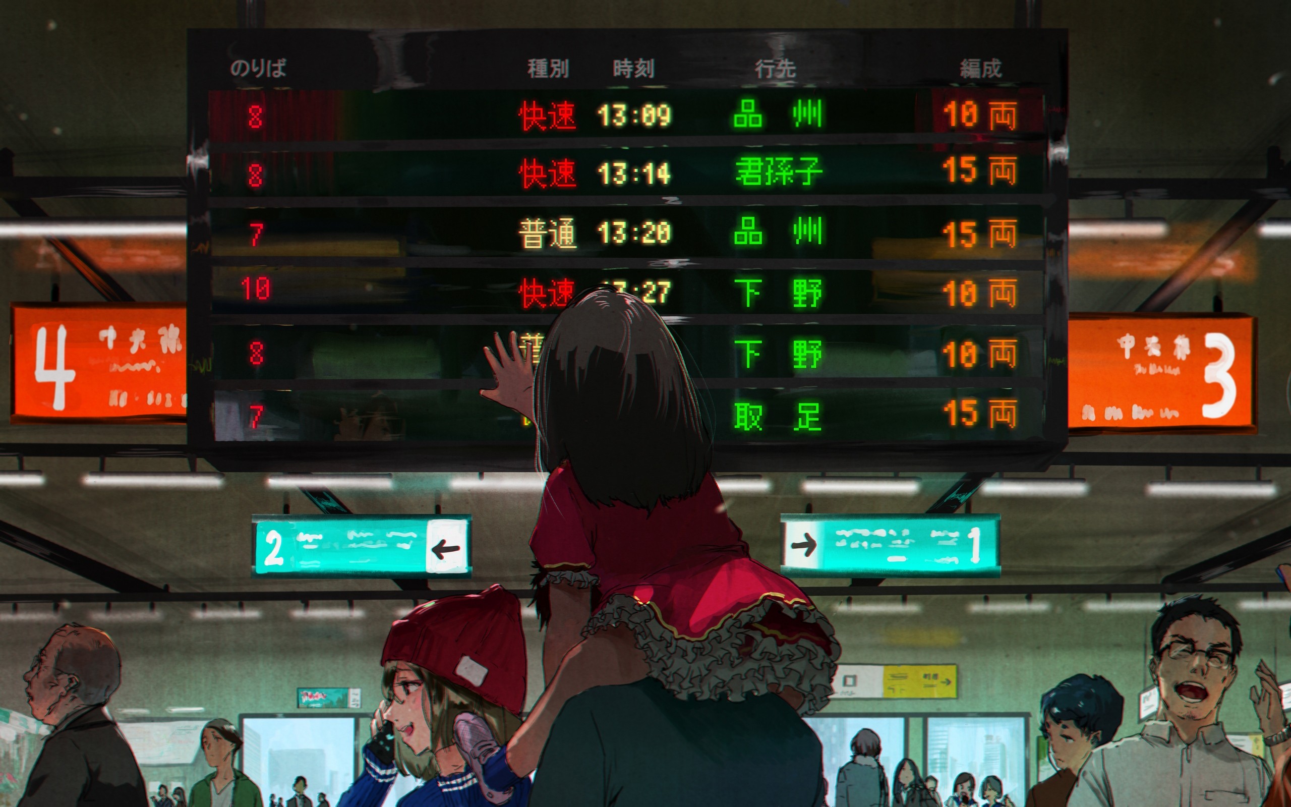 Anime 2560x1600 original characters anime anime girls urban train station numbers