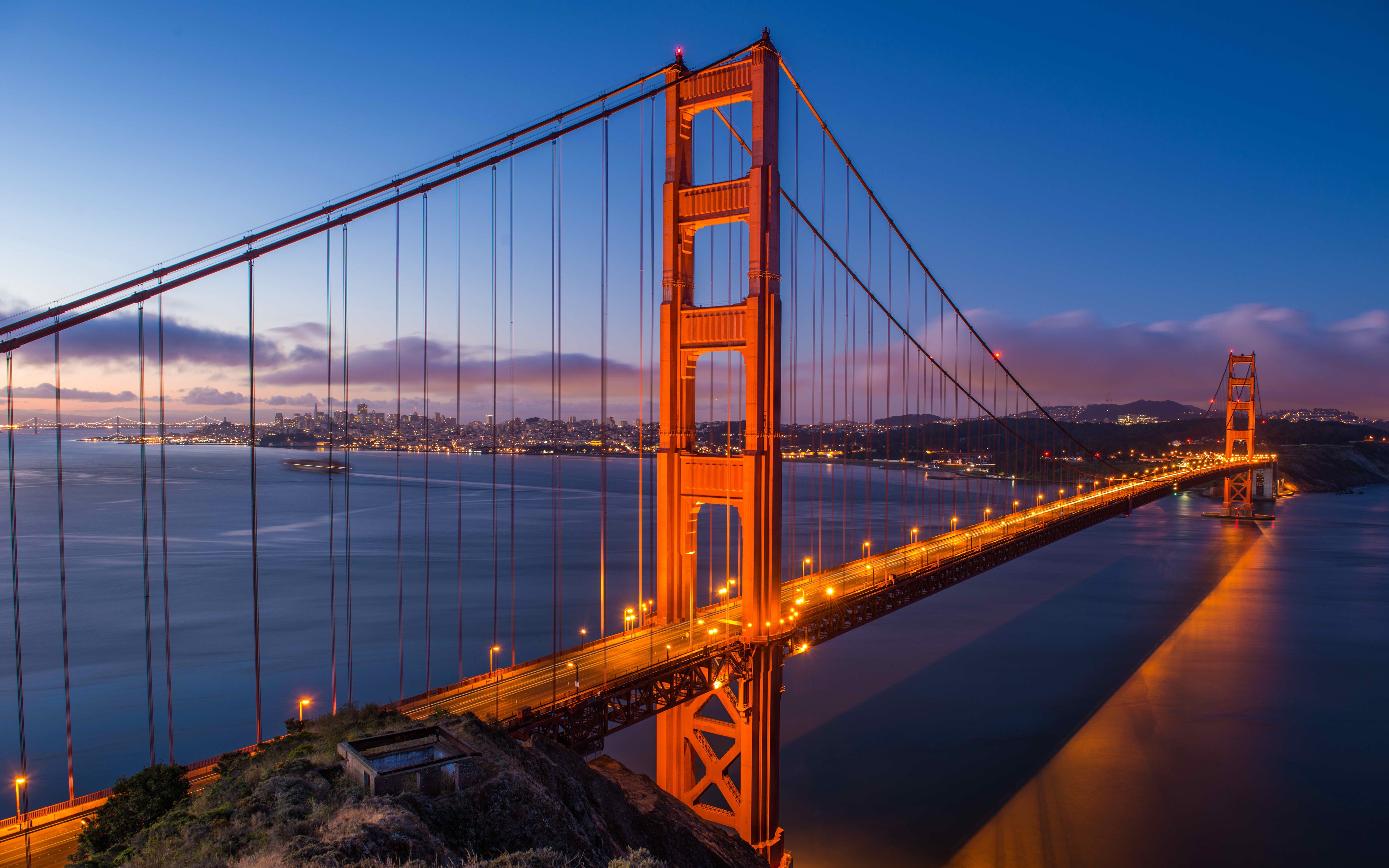 General 5120x3200 San Francisco USA bridge sunset Golden Gate Bridge lights suspension bridge