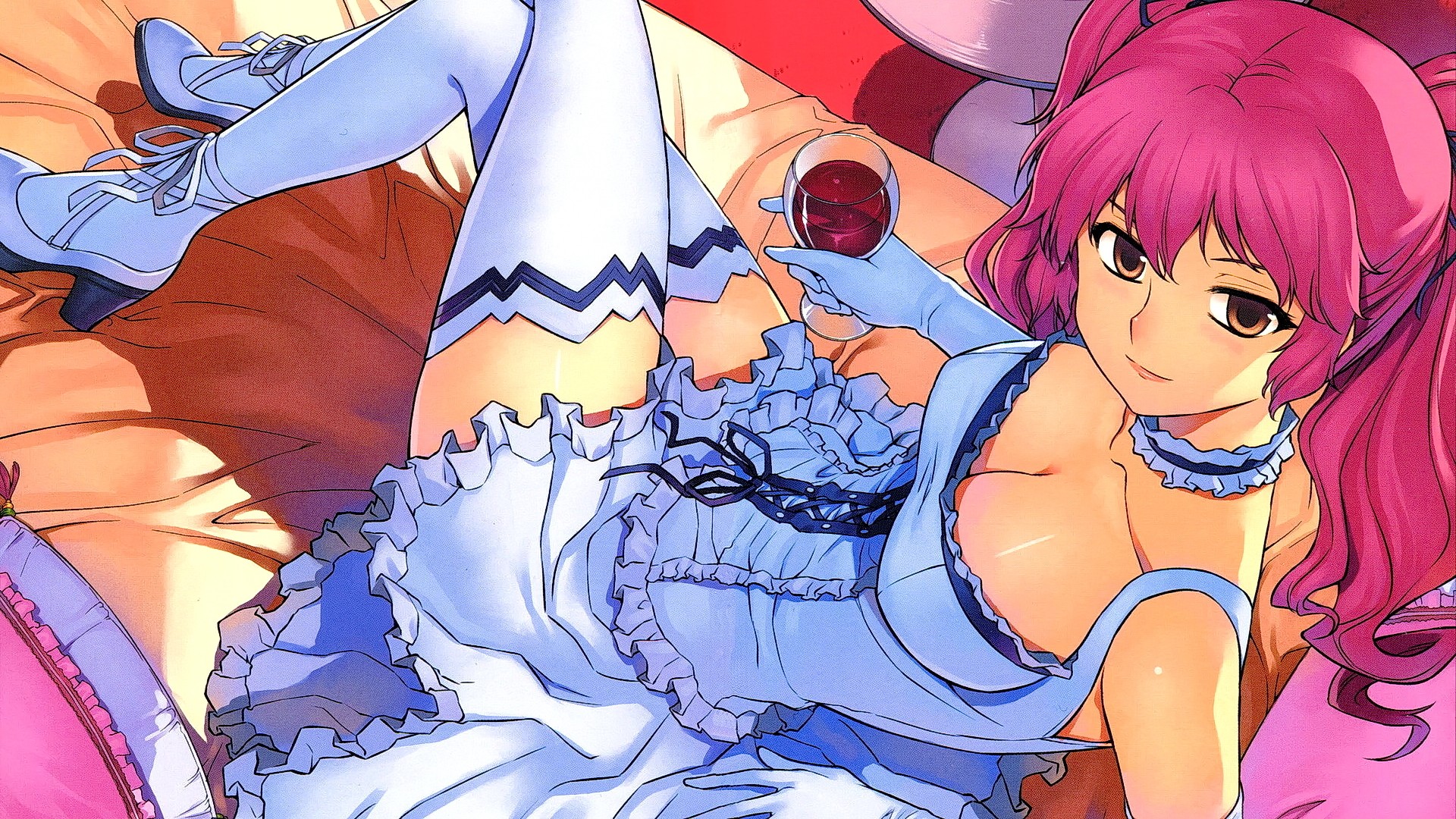 Anime 1920x1080 anime anime girls Freezing zettai ryouiki boobs cleavage stockings pink hair long hair