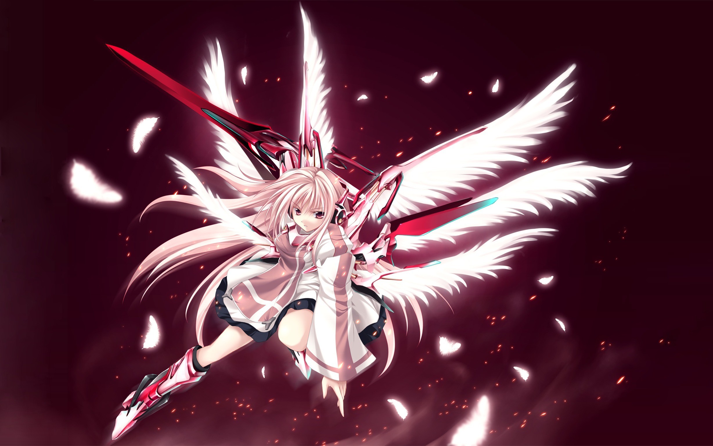 Anime 2456x1535 anime anime girls angel wings sword pink hair fantasy art fantasy girl