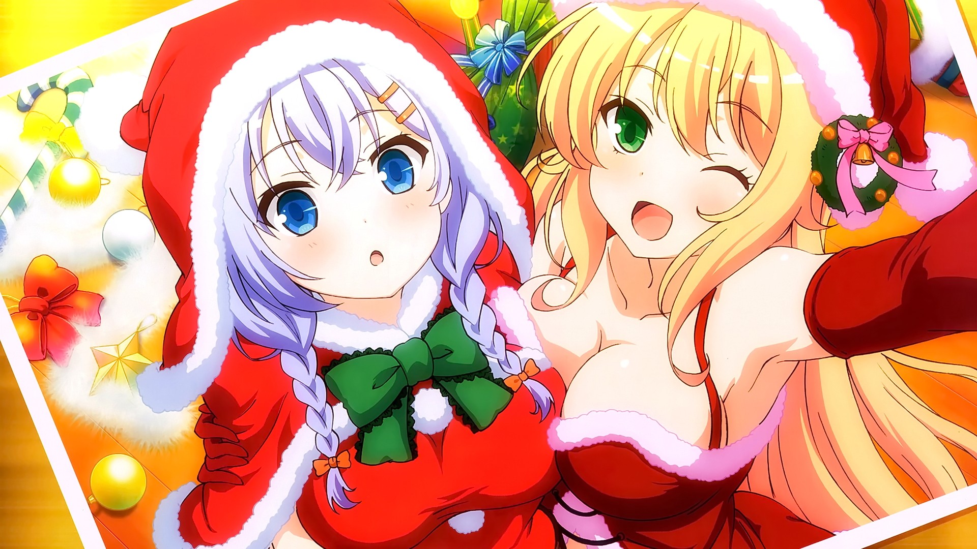 Anime 1920x1080 anime anime girls Murakami Fumio Christmas Santa costume boobs curvy