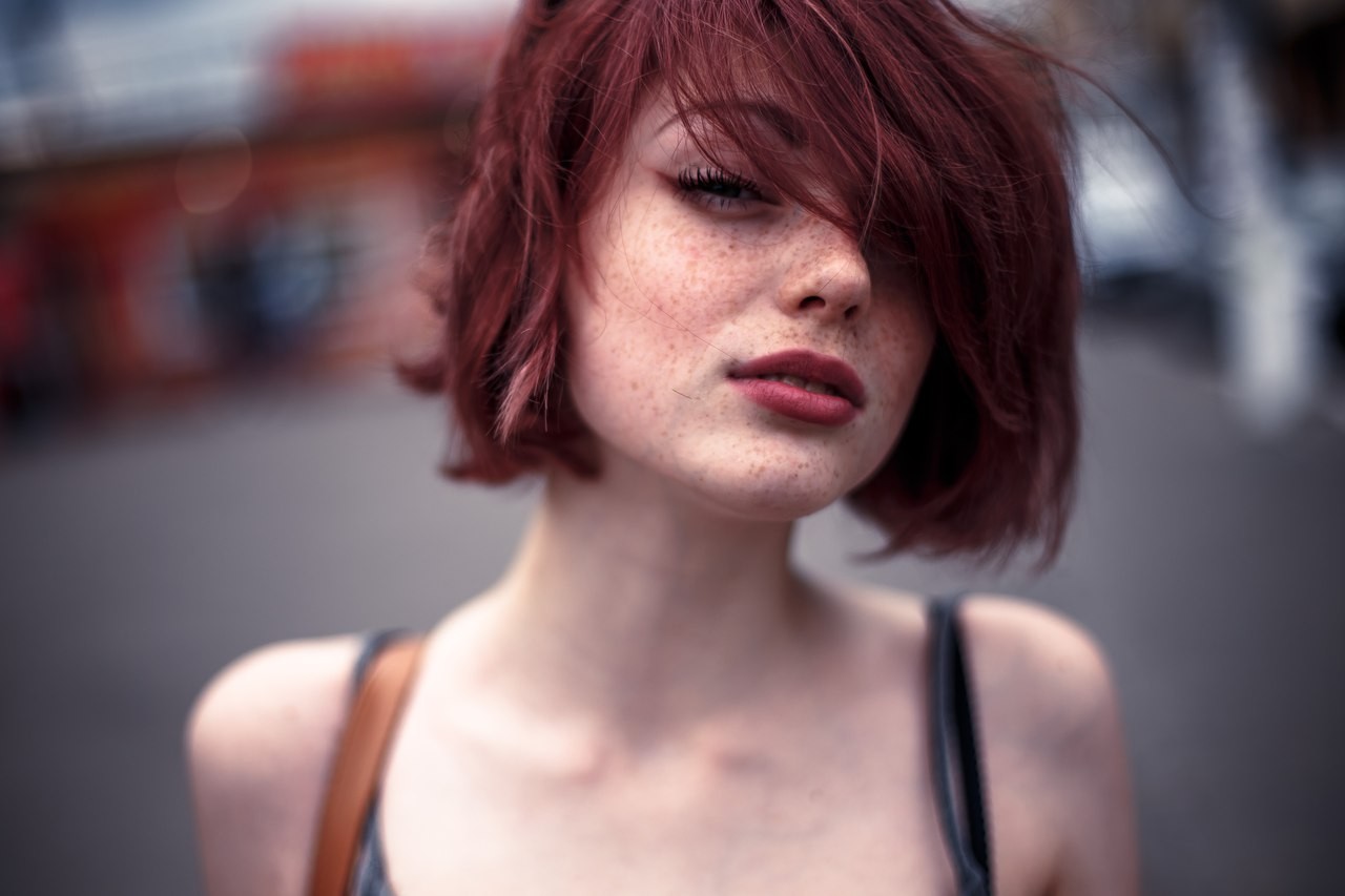 People 1280x853 Mayya Giter redhead freckles women hair in face actress red lipstick model women outdoors