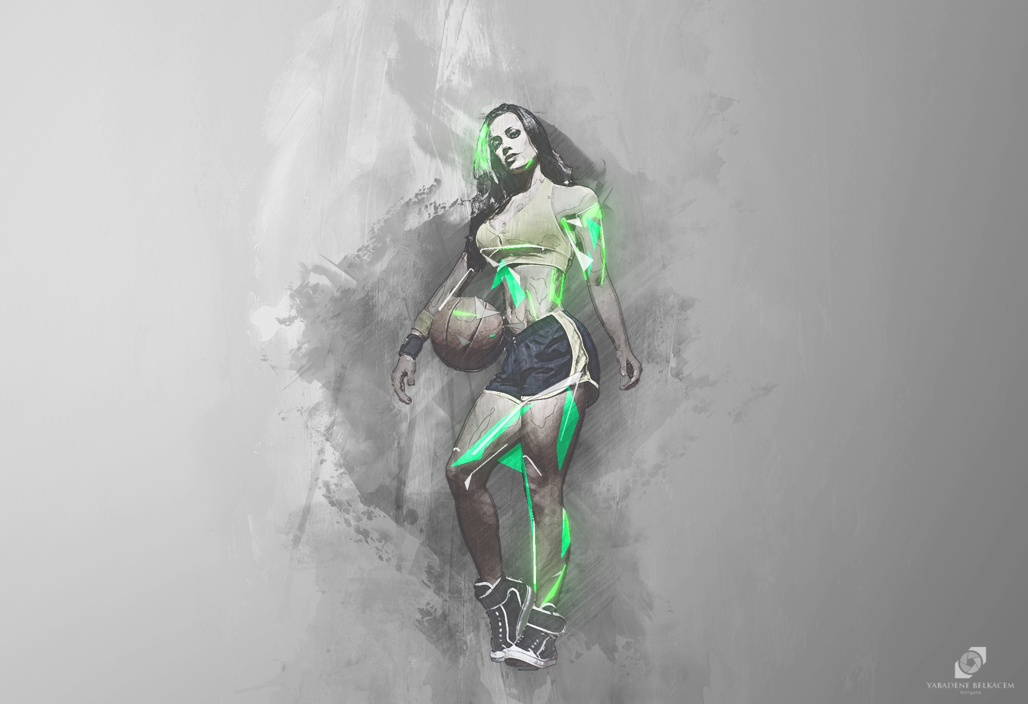 General 2048x1403 basketball women sport running ball abstract artwork digital art watermarked simple background