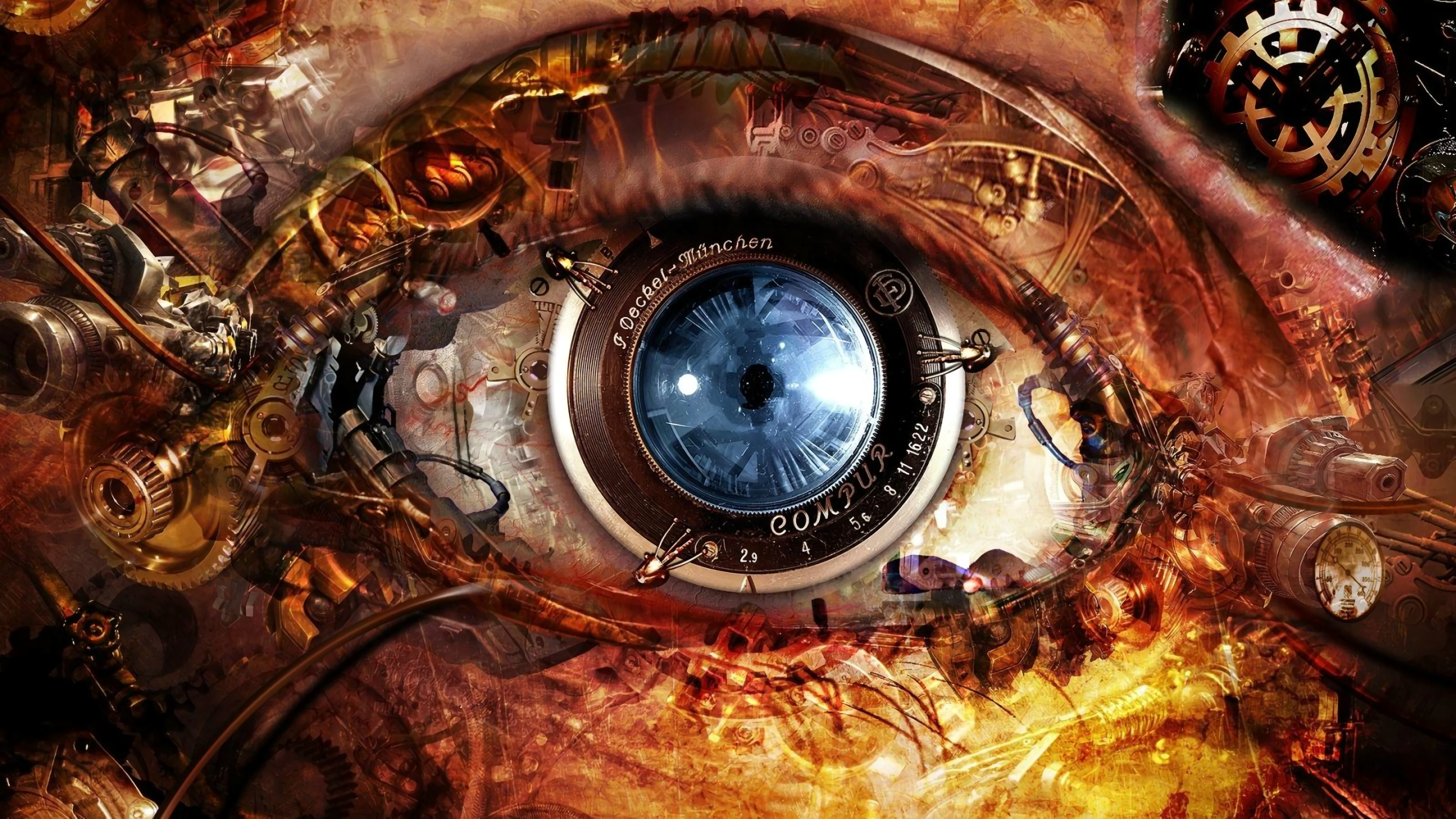 General 3200x1800 eyes cybernetics digital art numbers lens CGI artwork technology closeup steampunk
