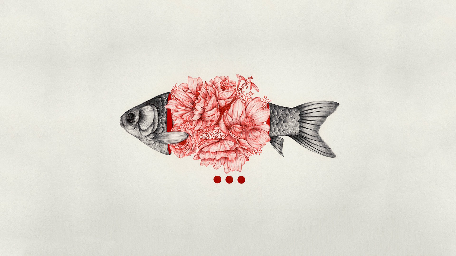 General 1920x1080 digital art minimalism simple background fish flowers dots artwork petals animals