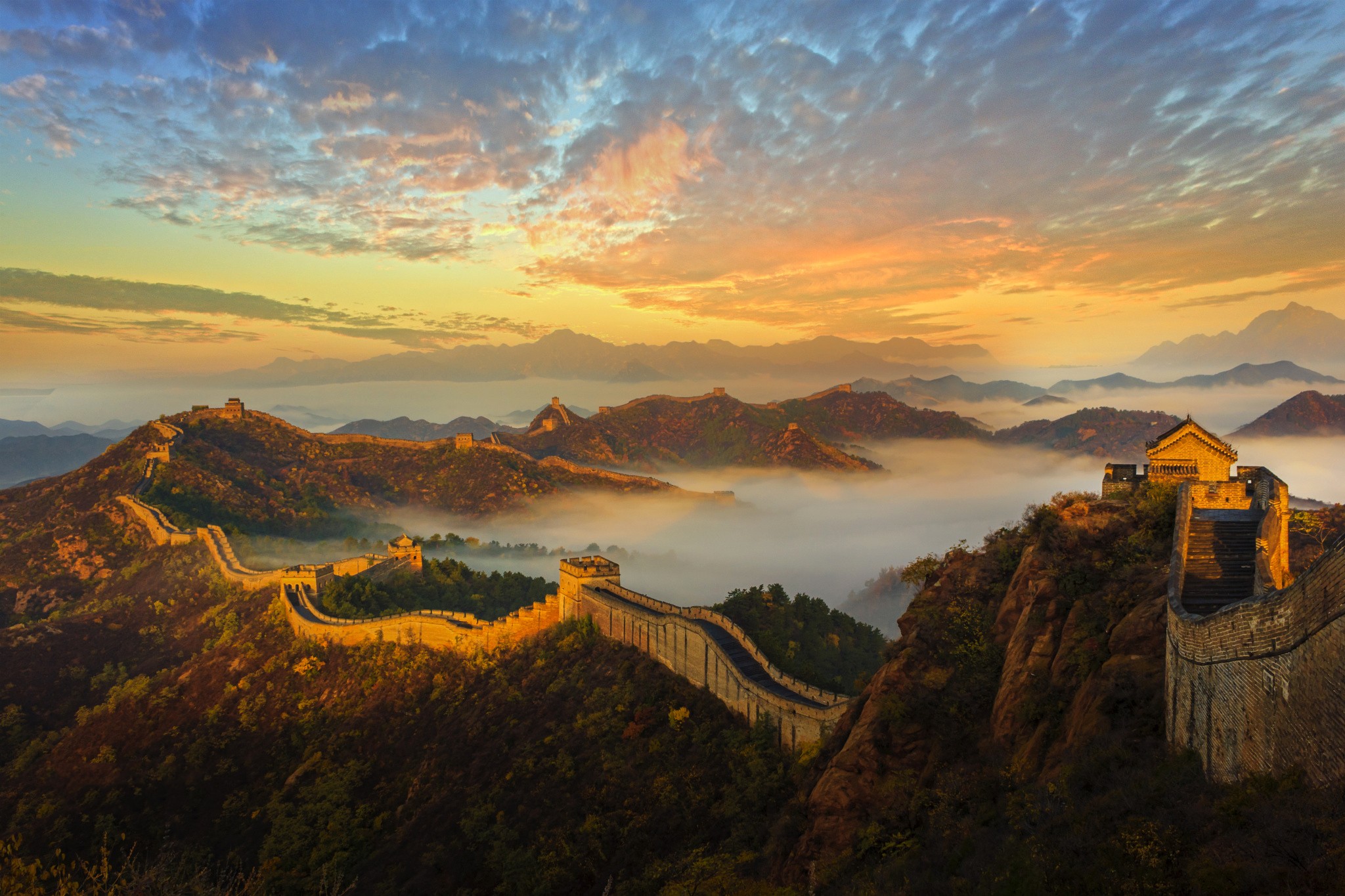 General 2048x1365 landscape Great Wall of China fort hills mountains old building China Asia sky clouds