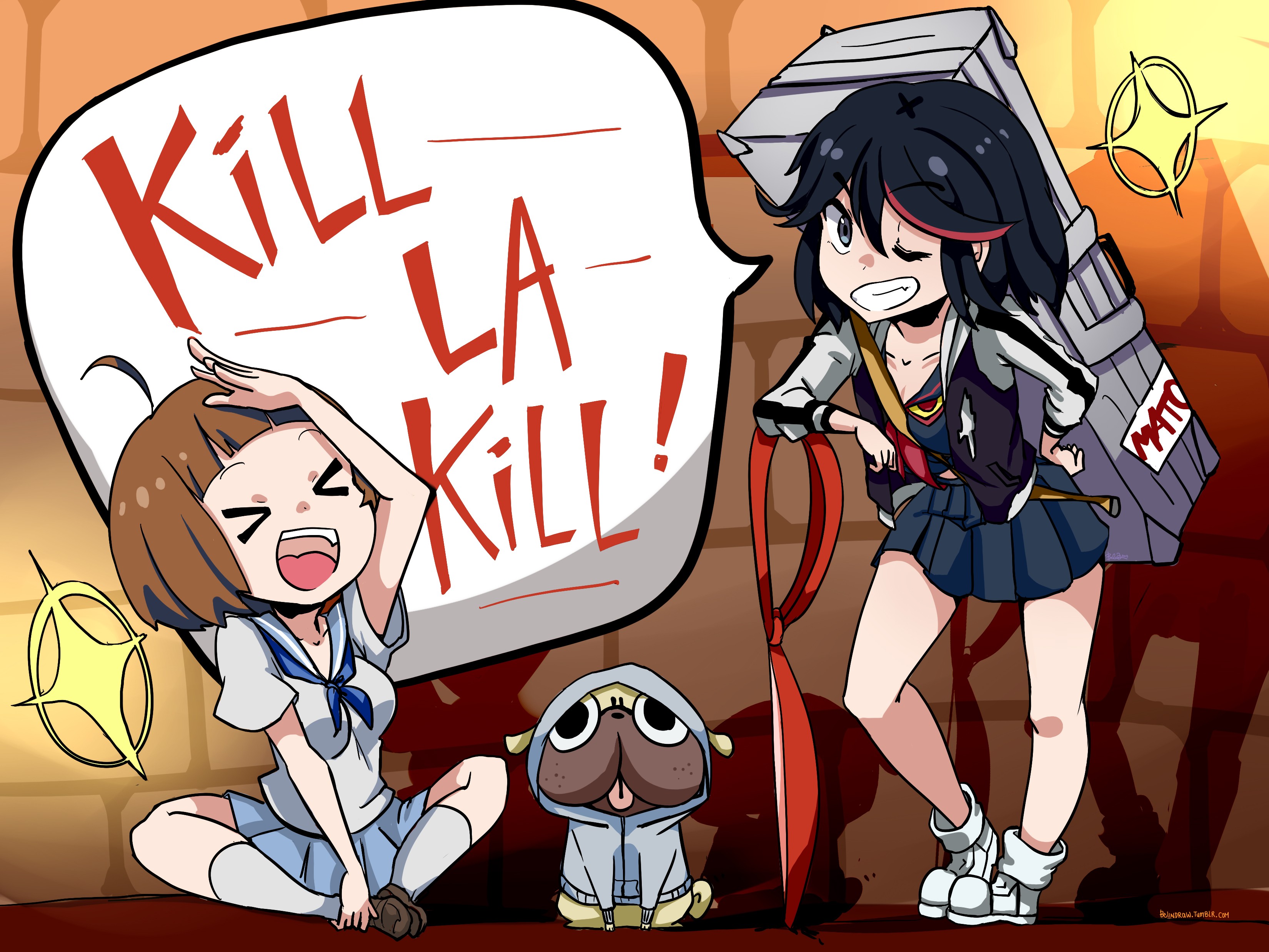 Anime 3300x2475 Kill la Kill Matoi Ryuuko Mankanshoku Mako anime girls dog anime