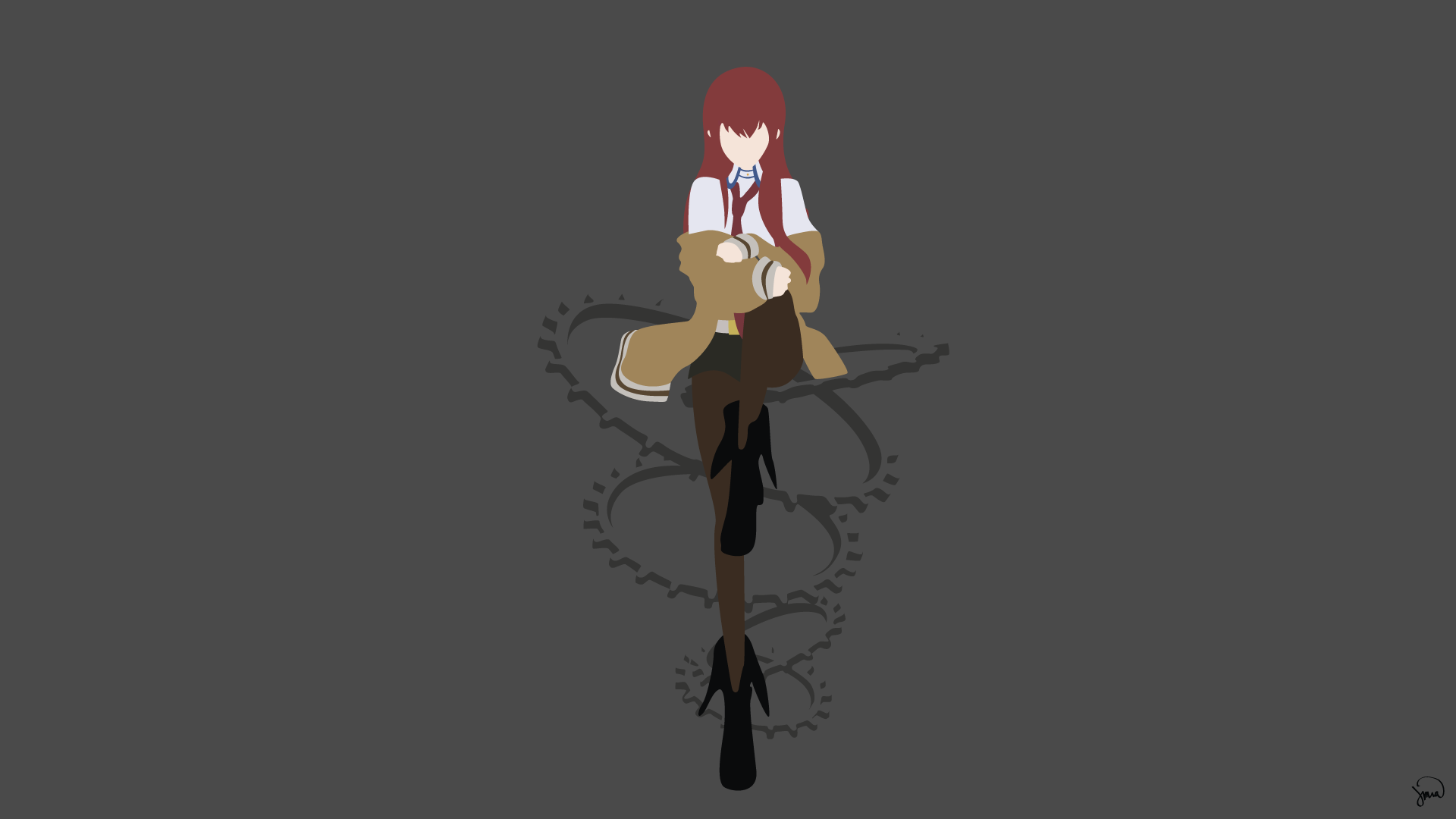 Anime 1920x1080 Steins;Gate simple background redhead anime girls anime gray minimalism gray background tie