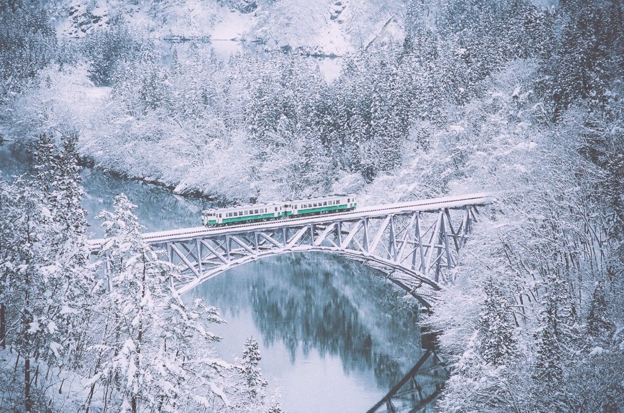 General 1280x848 nature forest snow winter railway train vehicle landscape bridge cold water