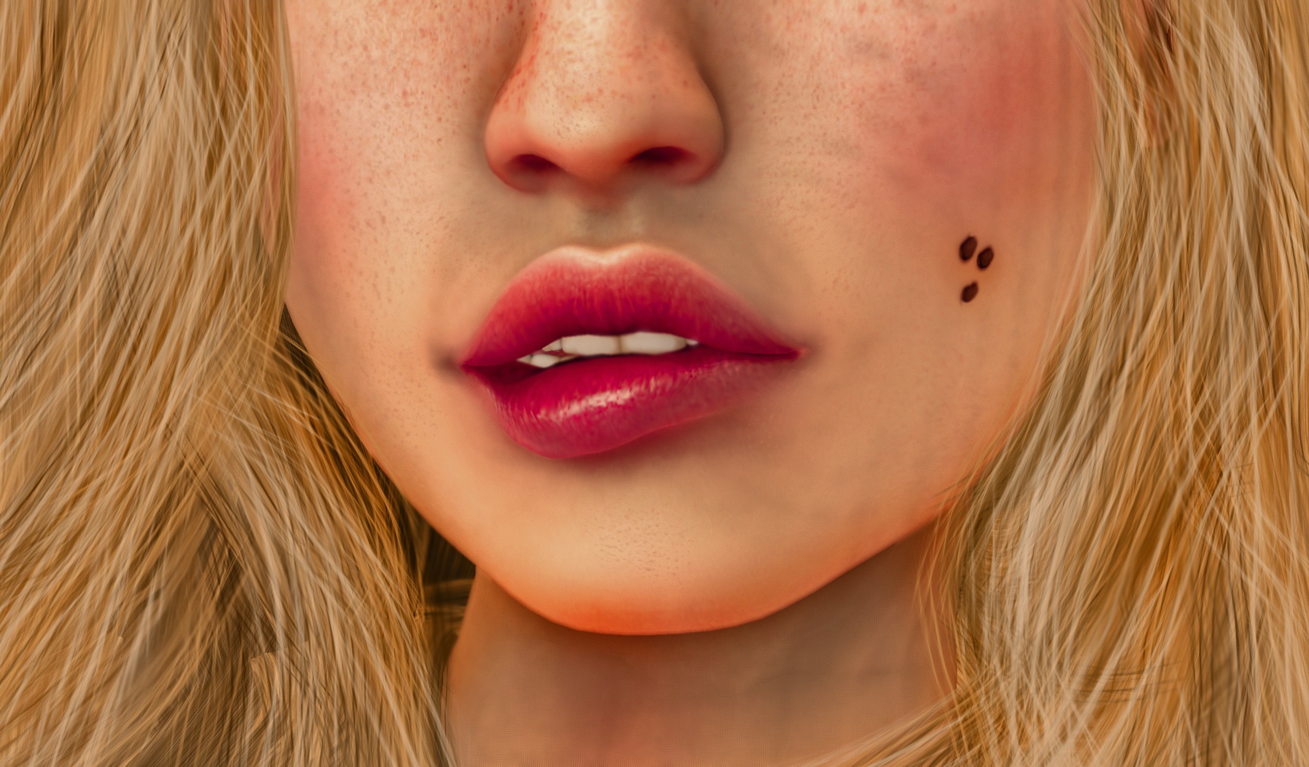 General 2560x1500 lips face women artwork biting lips digital art closeup eyes hidden