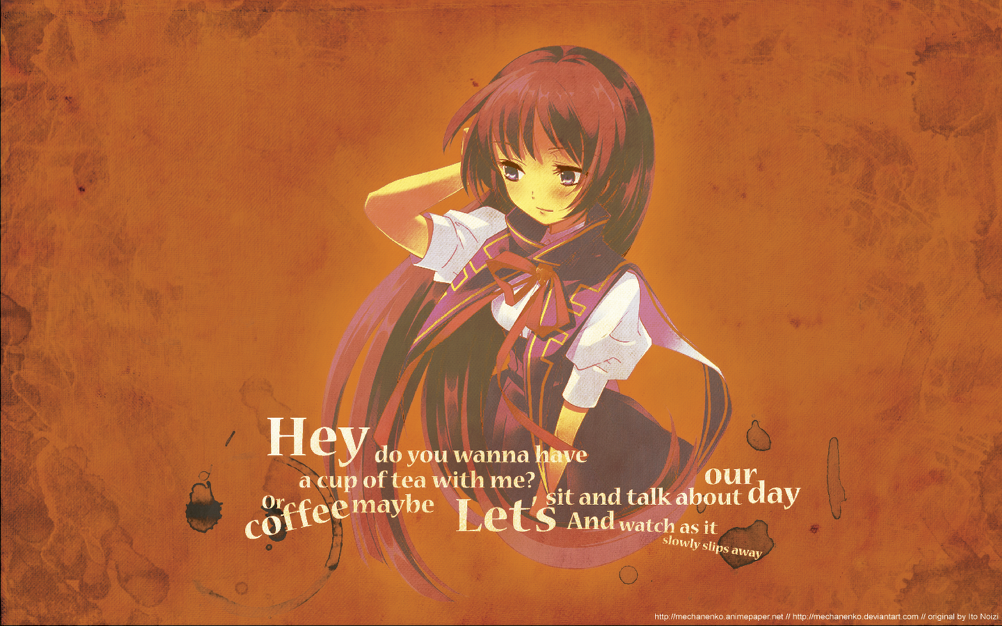 Anime 1440x900 text anime anime girls brown background long hair typography