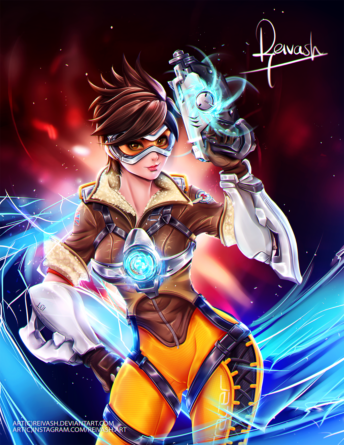Anime 1200x1554 anime anime girls Overwatch Tracer (Overwatch) bodysuit gun weapon short hair video games girls with guns PC gaming video game girls video game characters Pixiv