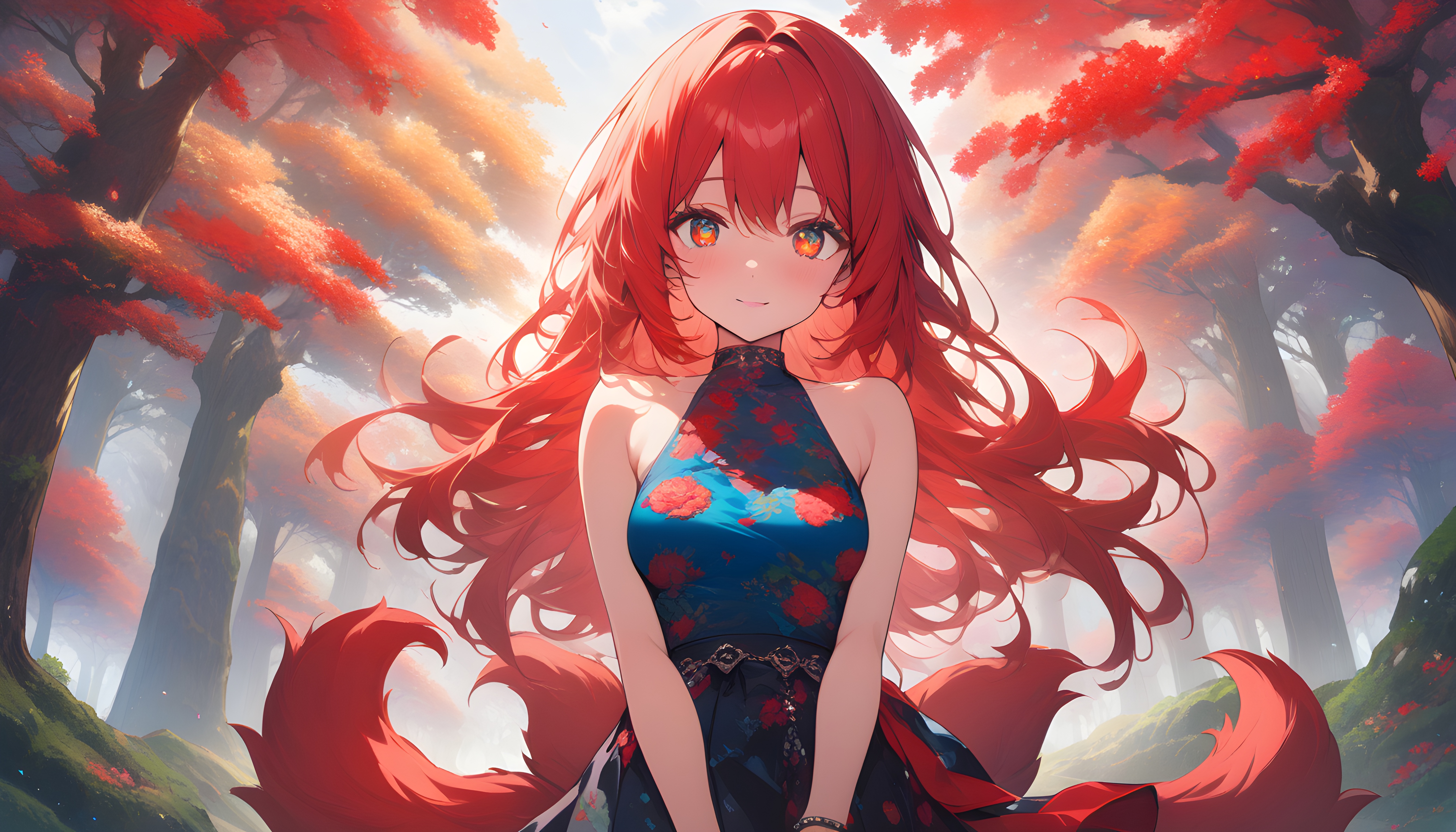 Anime 5376x3072 anime girls AI art huge breasts fox girl red