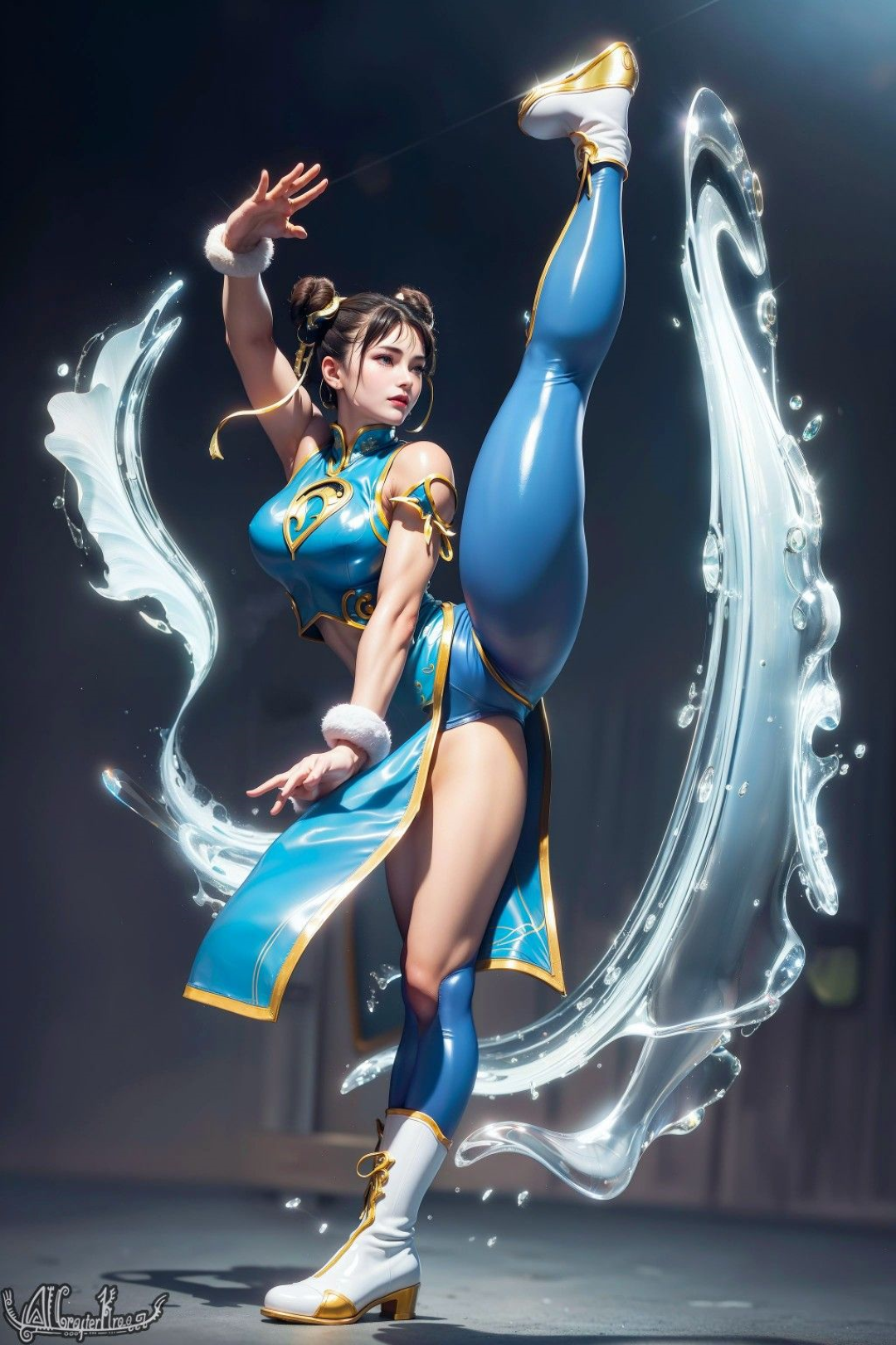 General 1080x1620 Street Fighter Chun-Li AI art portrait display looking away hairbun spread legs water standing video game girls video game characters Chinese dress