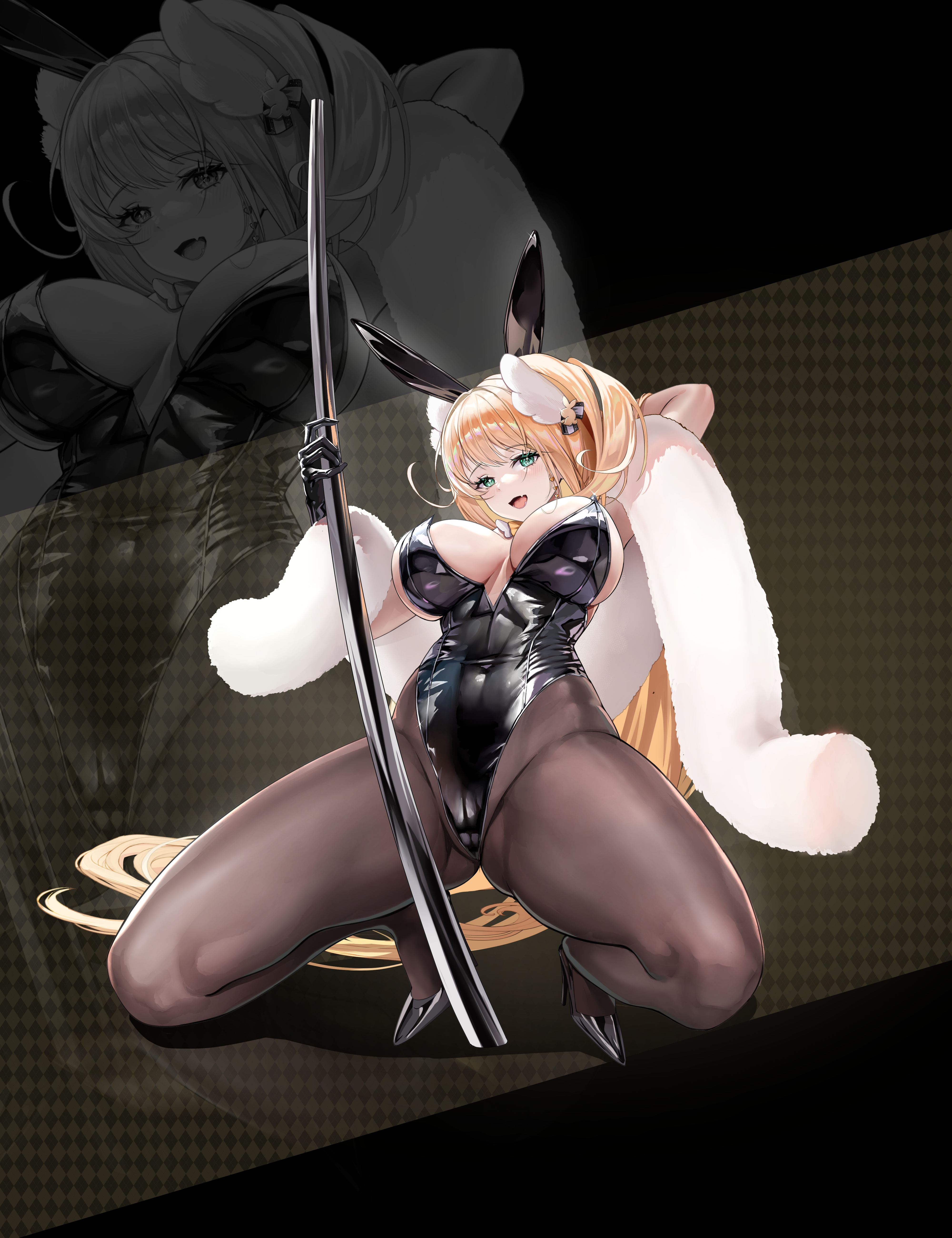 Anime 4000x5201 Nikke: The Goddess of Victory Maki (Artist) anime girls bunny girl bunny suit portrait display pantyhose gloves looking at viewer long hair big boobs heels
