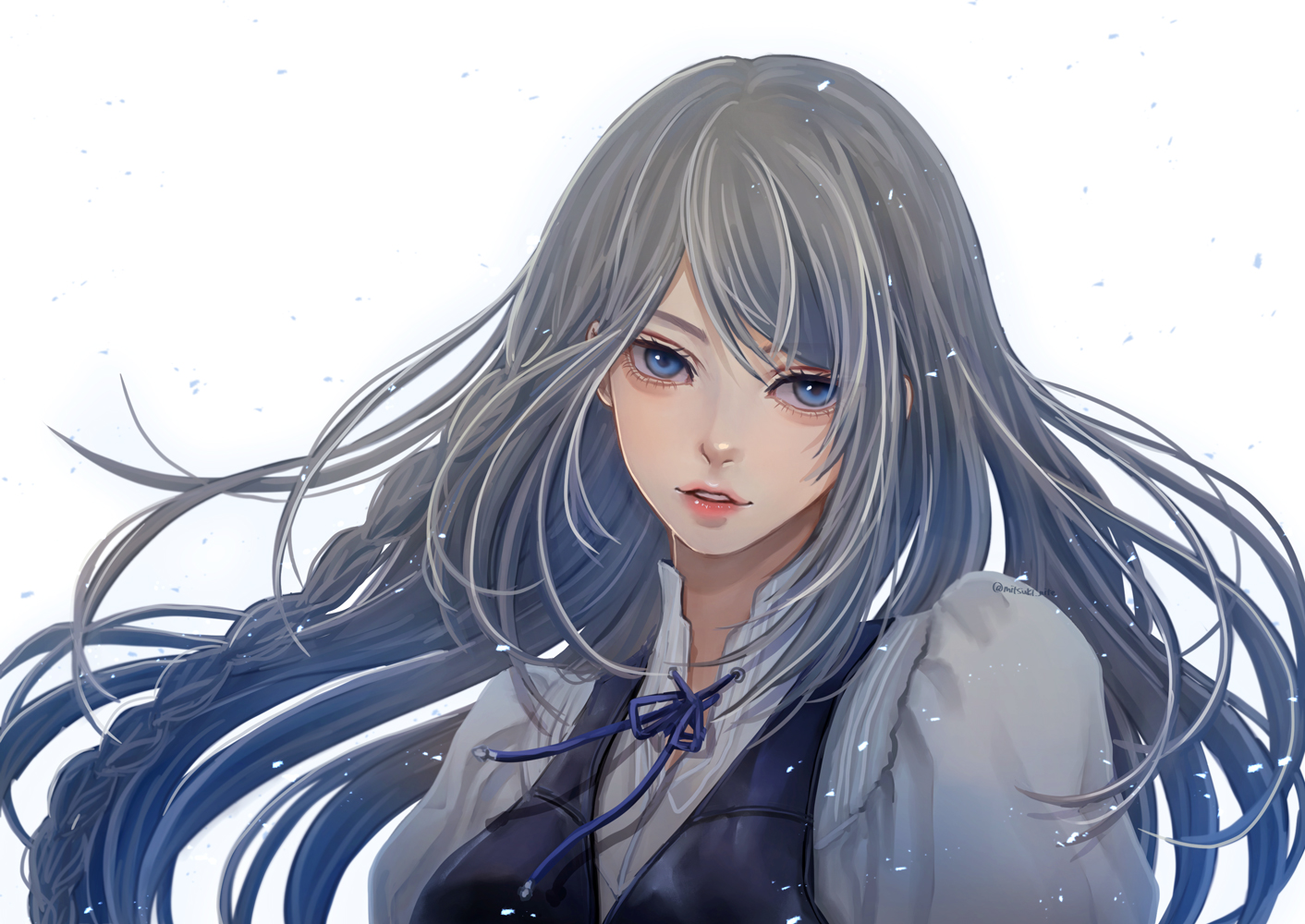 Anime 1412x1000 Final Fantasy XVI simple background anime girls long hair looking at viewer white background minimalism blue eyes blue hair Final Fantasy