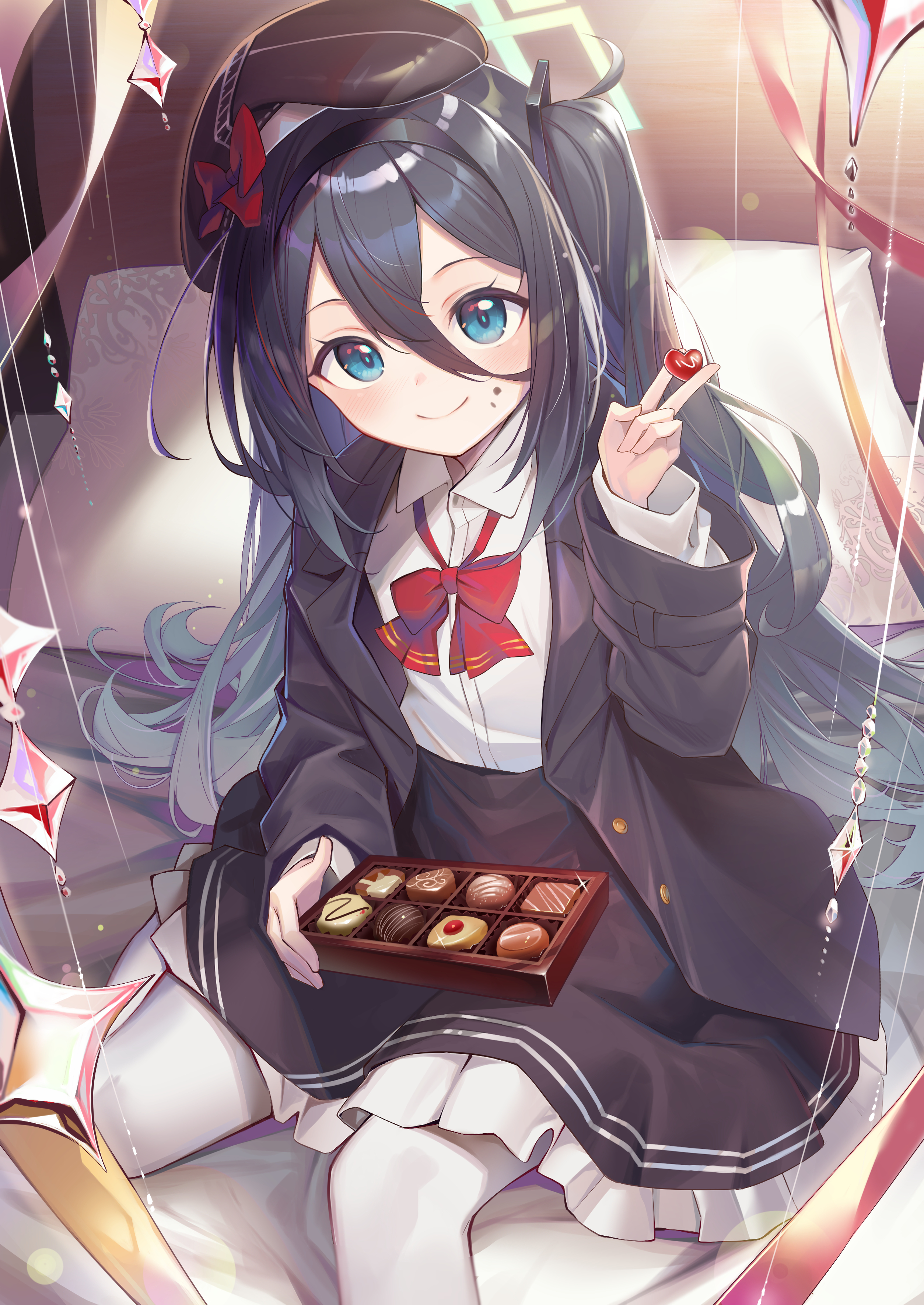 Anime 2508x3541 Blue Archive Tendou Alice blue eyes portrait display bow tie long hair anime girls smiling looking at viewer chocolate gradient hair two tone hair hat