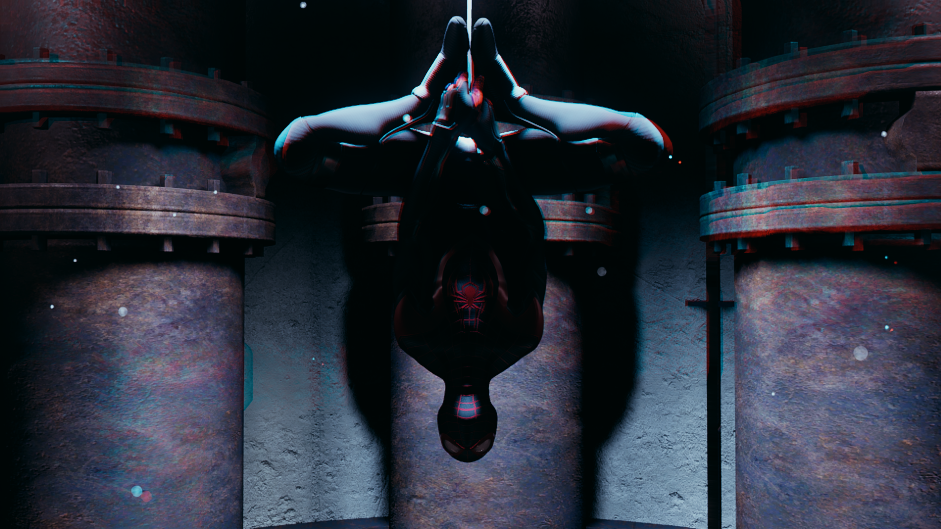 General 1920x1080 Spider-Man Spider-Man (2018) Spider-Man Remastered Spiderman Miles Morales Playstation 5 superhero bodysuit upside down CGI screen shot