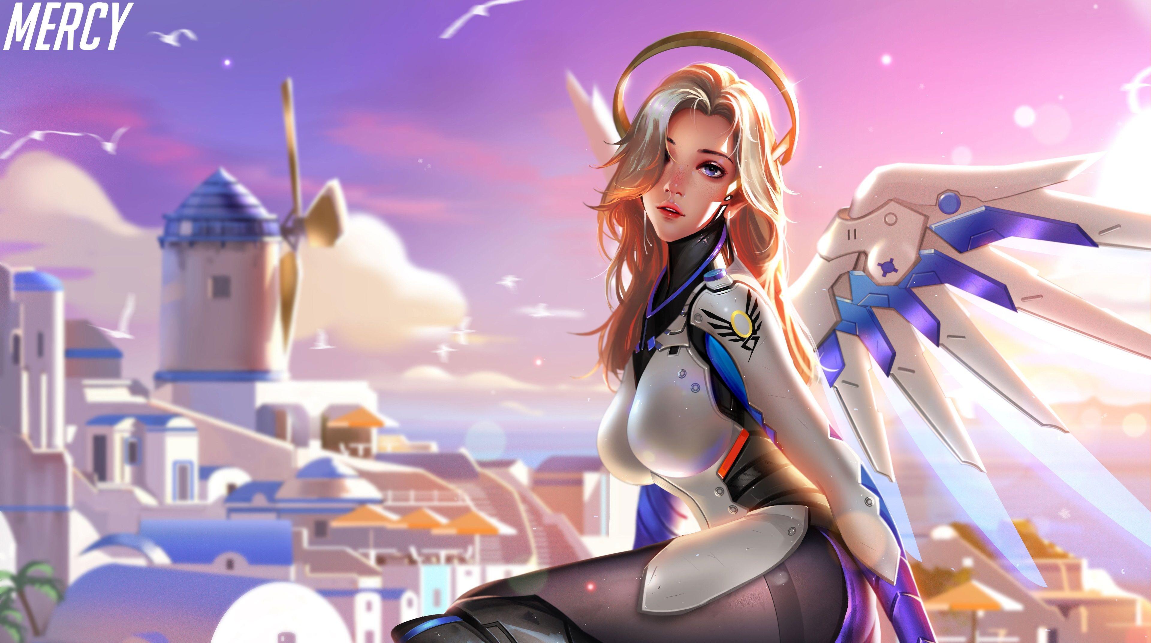 General 3840x2145 Overwatch Overwatch Anniversary Overwatch League blue eyes blonde halo angel Mercy (Overwatch) video game art Jason Liang video games video game characters Blizzard Entertainment Swiss women