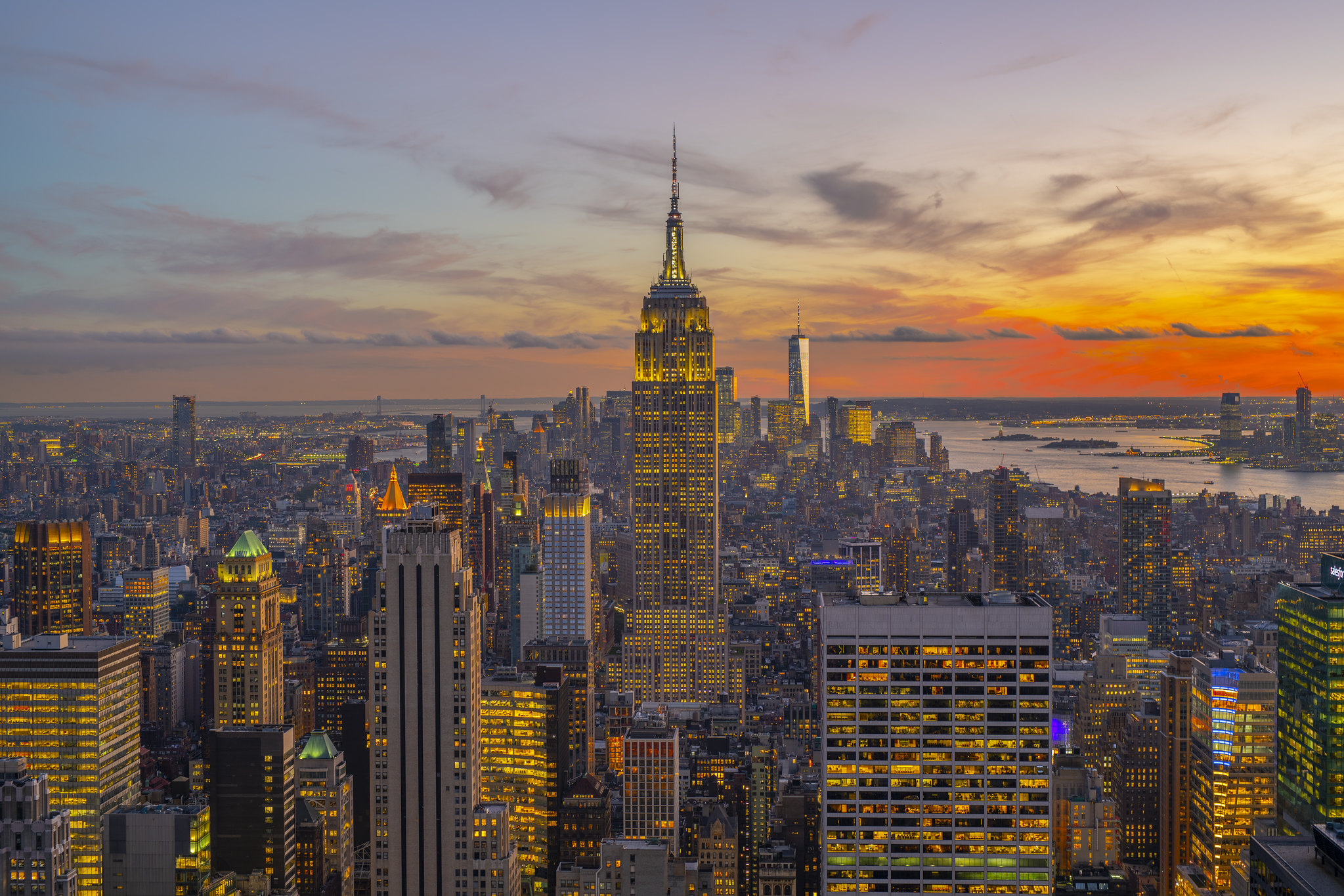 General 2047x1365 sky clouds city building lights sunset skyscraper apartments far view cityscape urban Empire State Building Manhattan New York City USA skyline