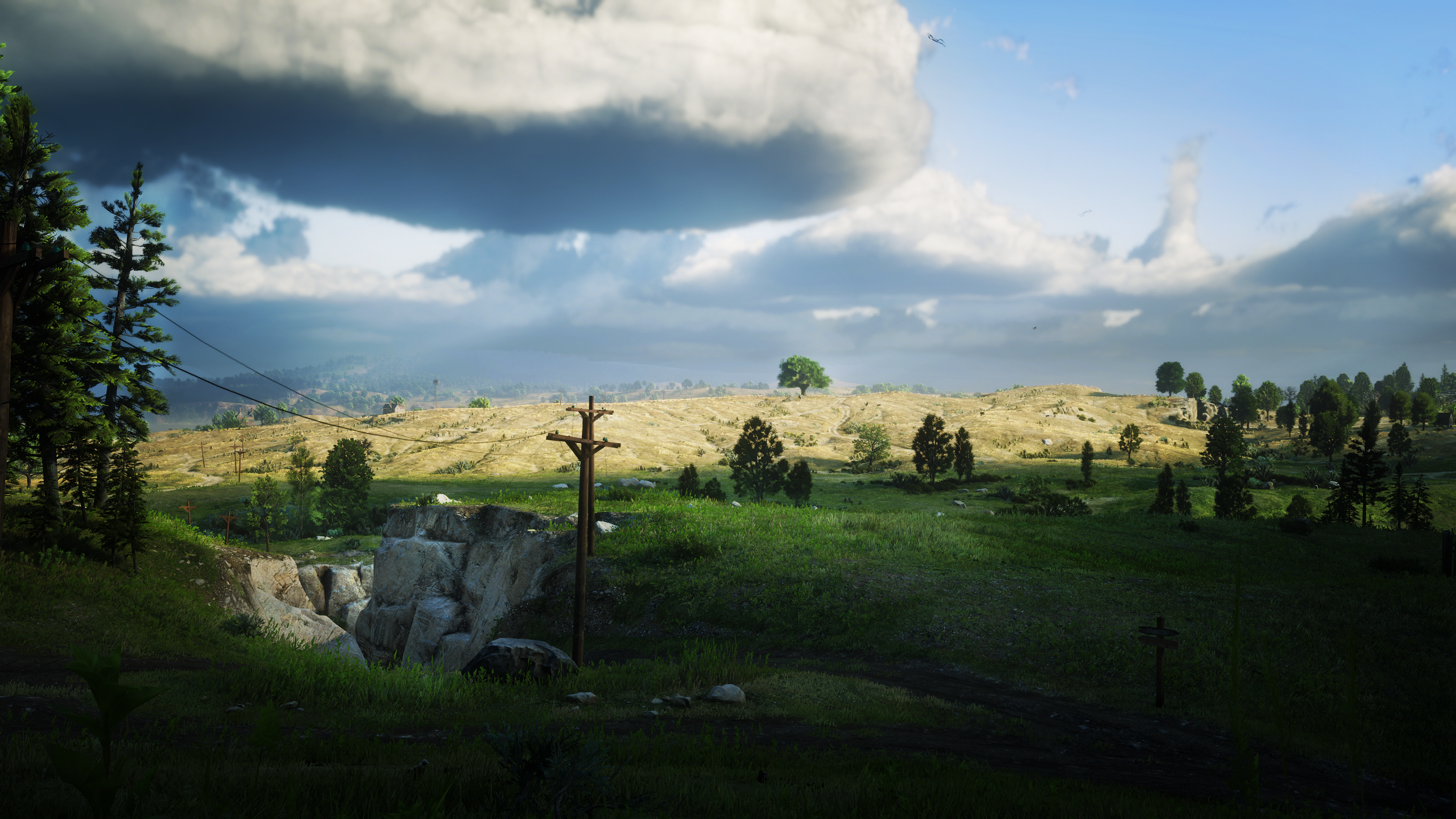 General 2560x1440 Red Dead Redemption 2 nature CGI digital art valley High Noon field dirt road hills