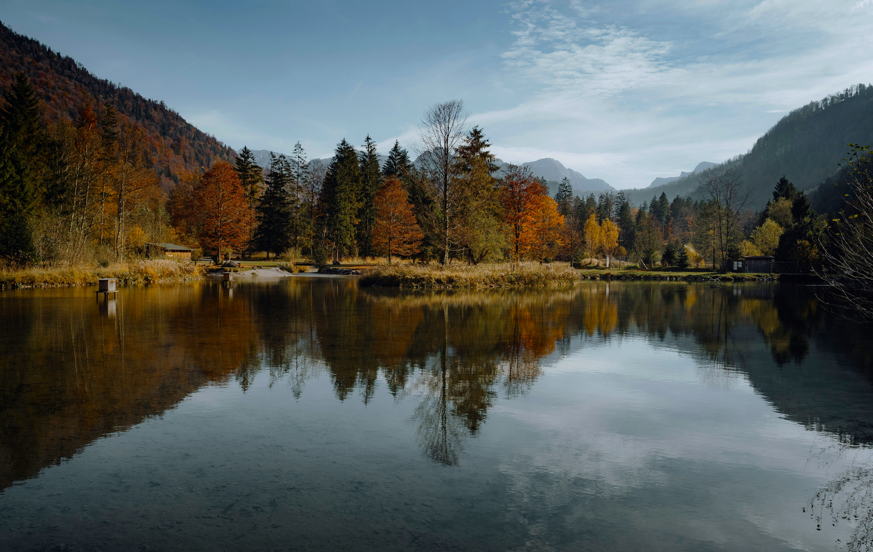 General 3000x1900 nature landscape trees fall sky clouds water reflection mountains lake fir Austria Patrick Stadler