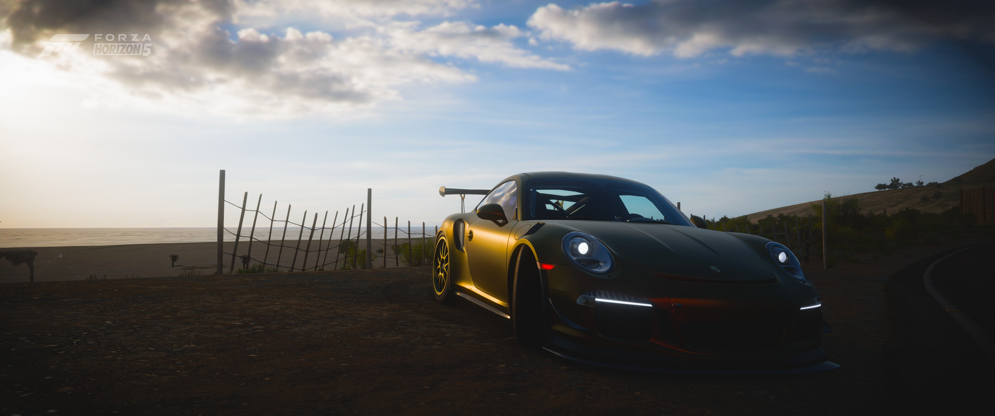 General 3440x1440 Forza Horizon 5 Porsche 911 gt3rs PC gaming racing simulators video game art video games Forza beach sky Mecha Godzilla German cars Volkswagen Group Porsche Flat-6 engine Turn 10 Studios PlaygroundGames Xbox Game Studios