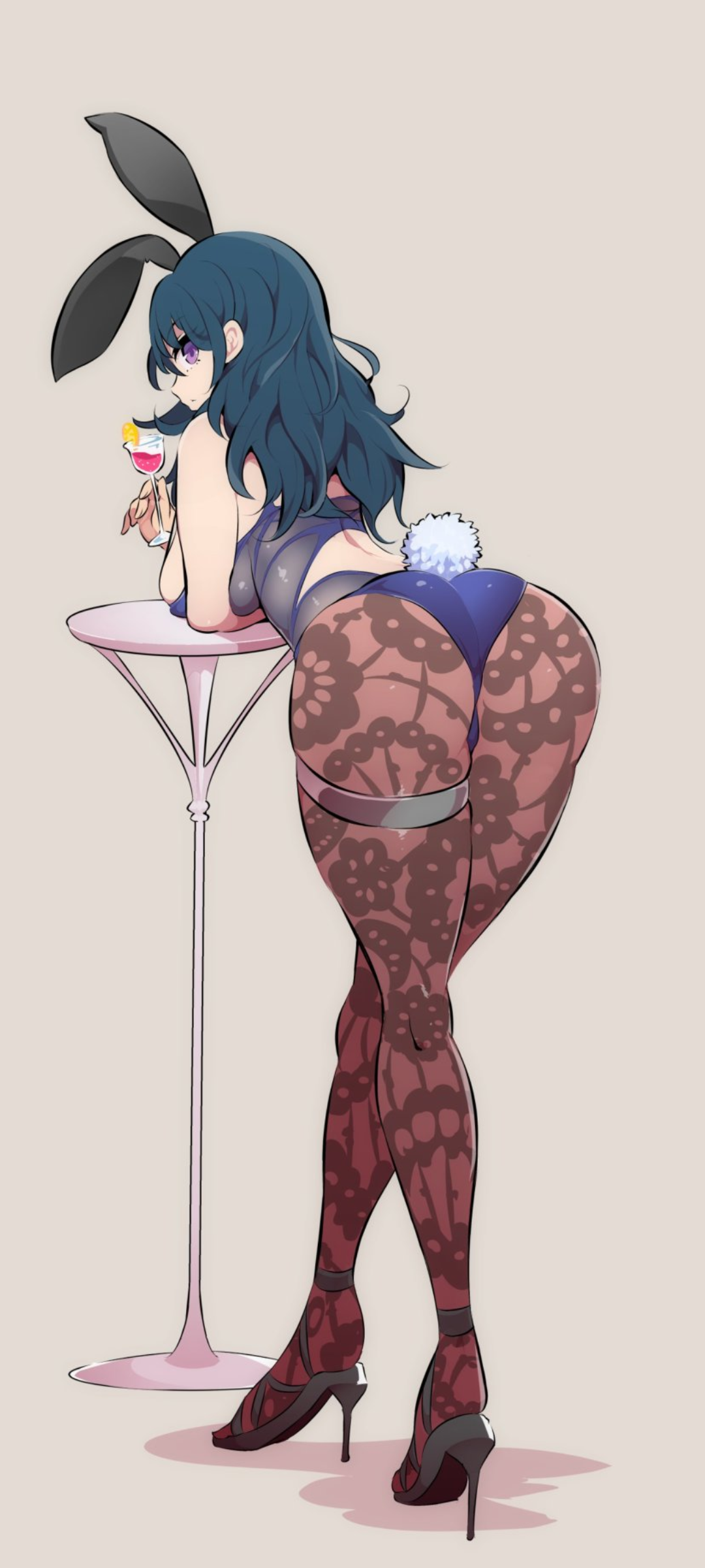 Anime 1080x2400 Nac000 Byleth portrait display anime girls ass heels bunny suit bunny ears bunny tail wine wine glass Fire Emblem bent over pantyhose looking back rear view