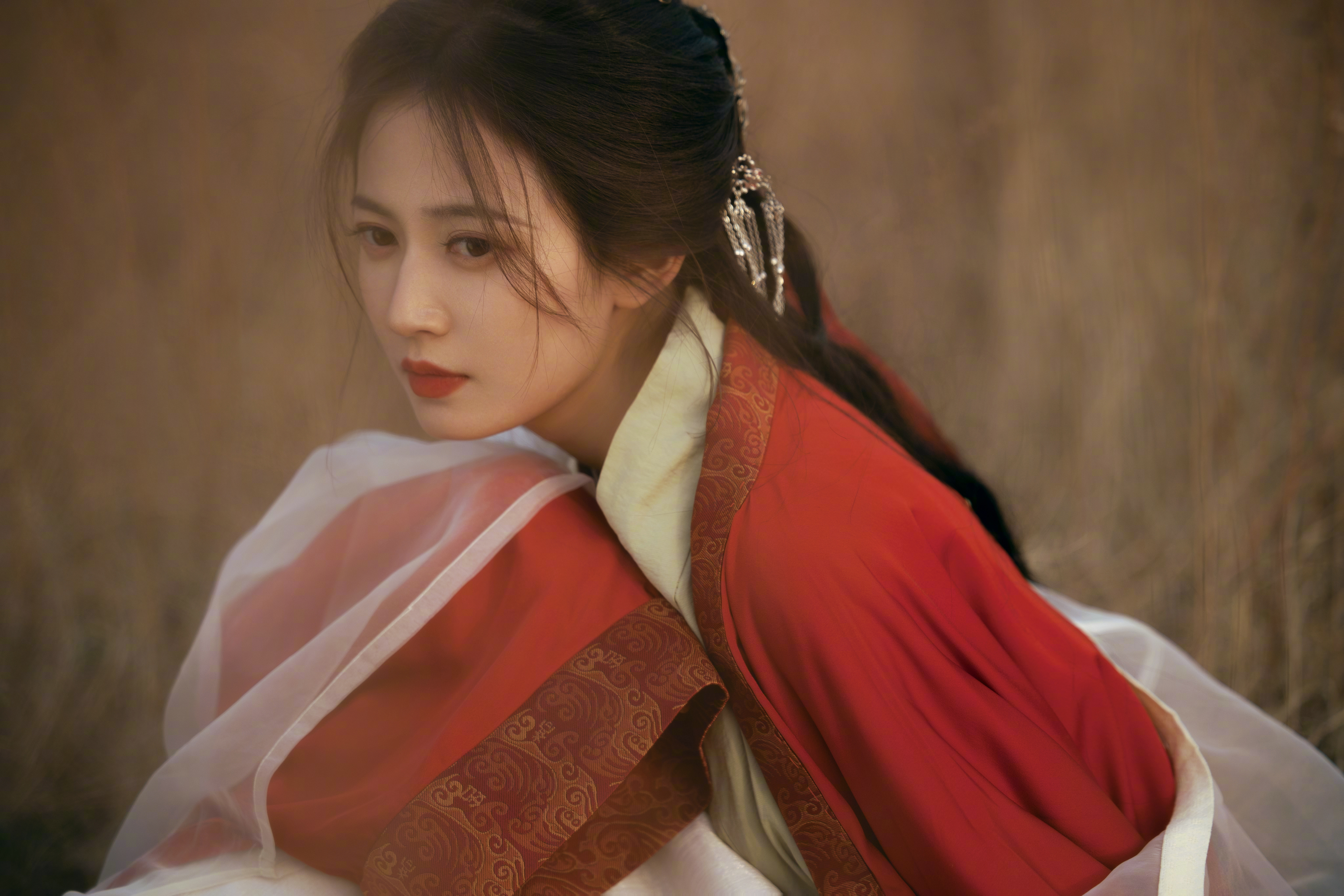 People 5472x3648 Asian women actress hanfu long hair dark hair red lipstick