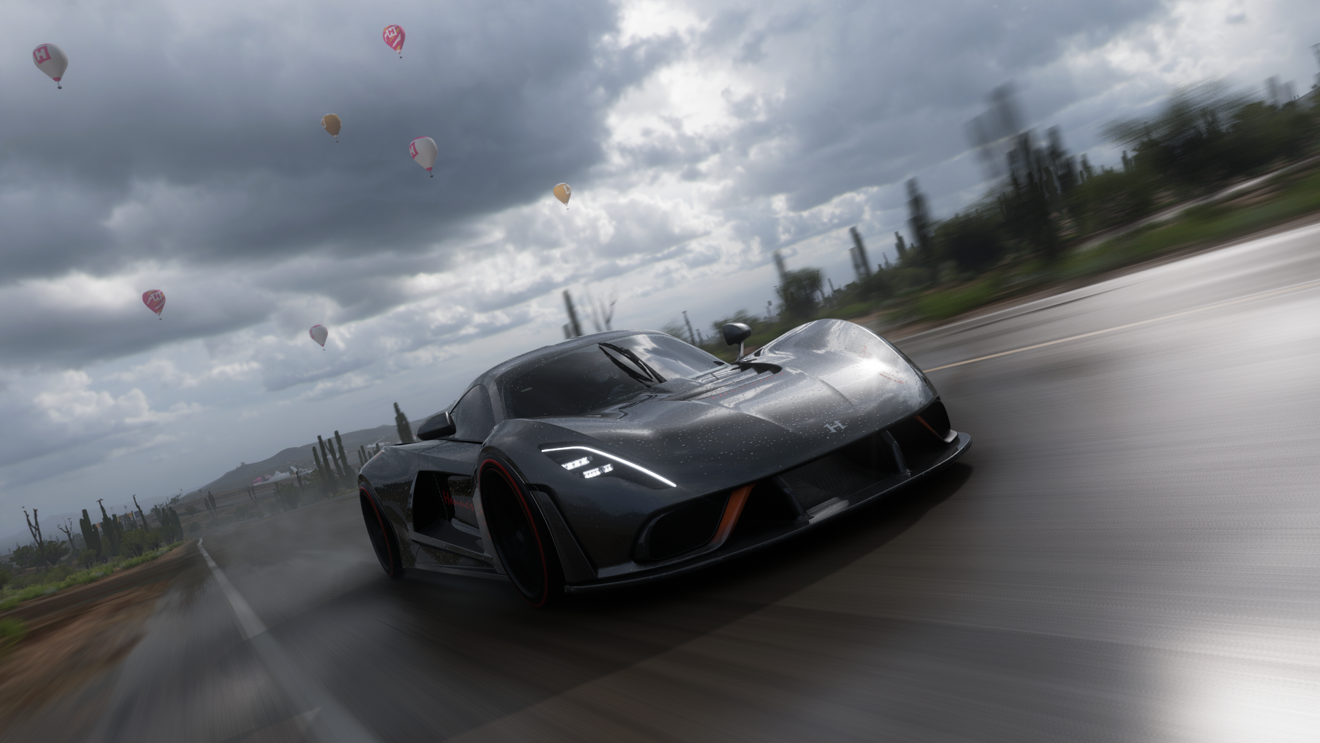 General 1920x1080 Forza Horizon 5 screen shot PC gaming Hennessey Hypercar Hennessey Venom F5 car PlaygroundGames vehicle clouds video games hot air balloons CGI American cars cactus video game art