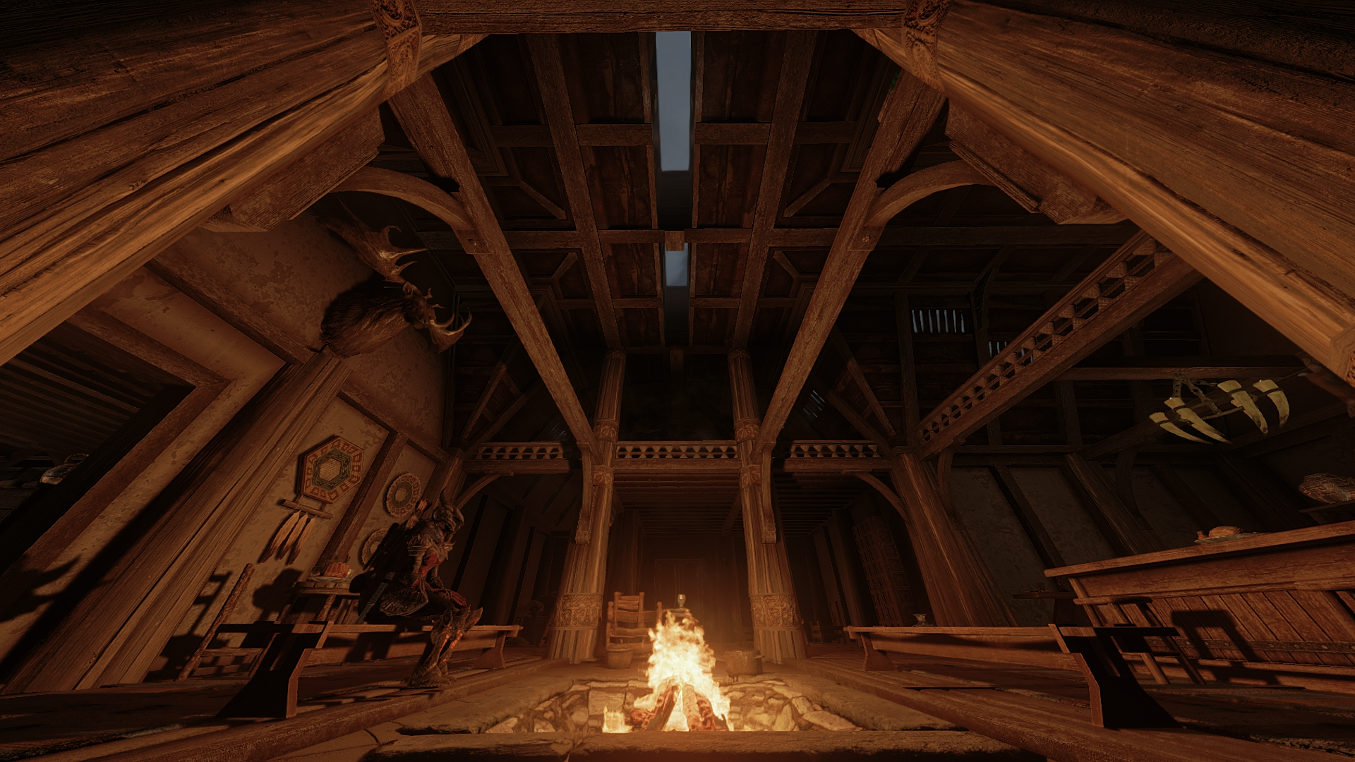 General 1920x1080 The Elder Scrolls V: Skyrim video games fire bonfires wood fictional chair dragonborn interior video game art