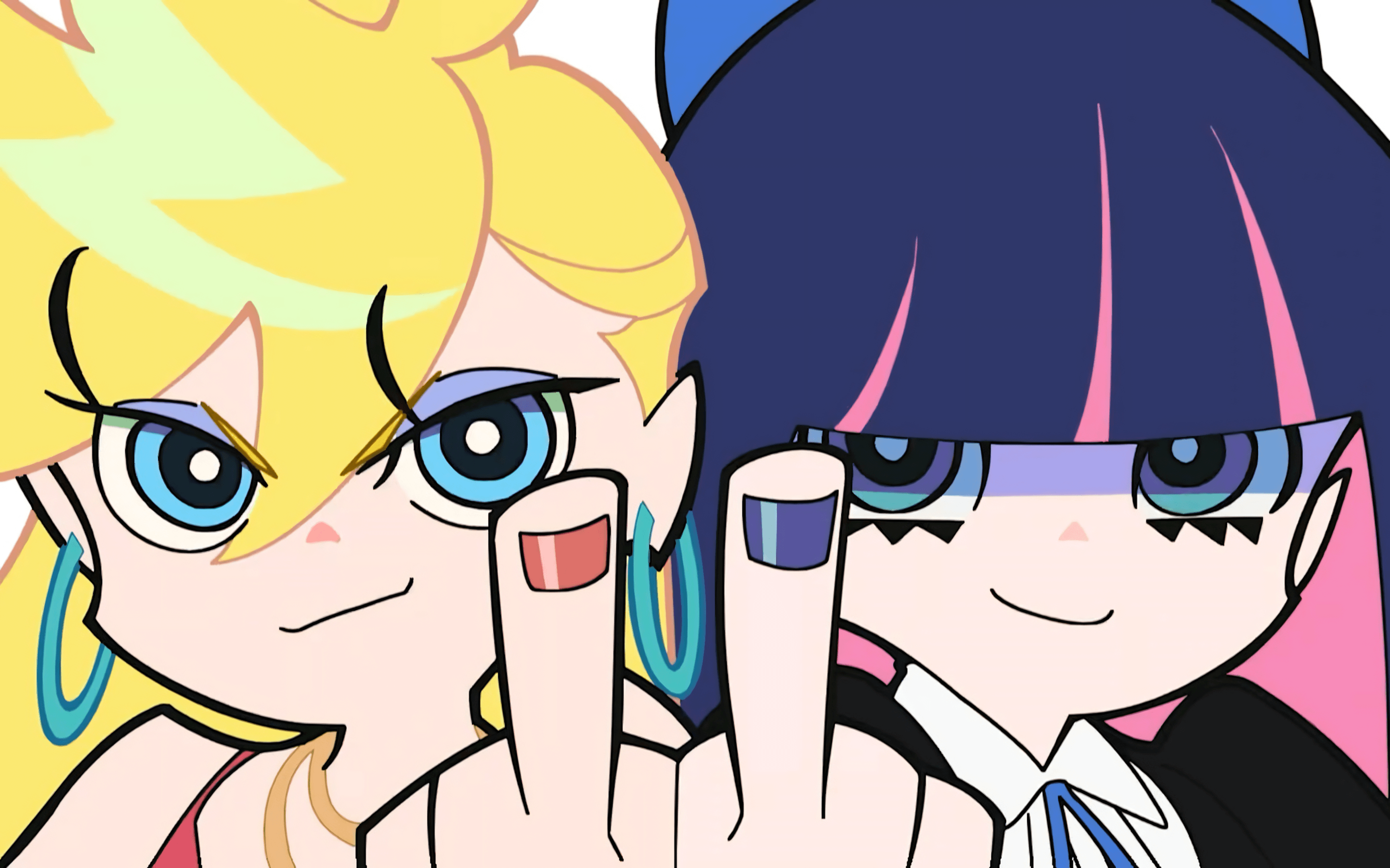 Anime 3456x2160 Anarchy Panty Anarchy Stocking Panty and Stocking with Garterbelt anime anime screenshot anime girls earring hoop earrings smiling looking at viewer face two tone hair makeup middle finger