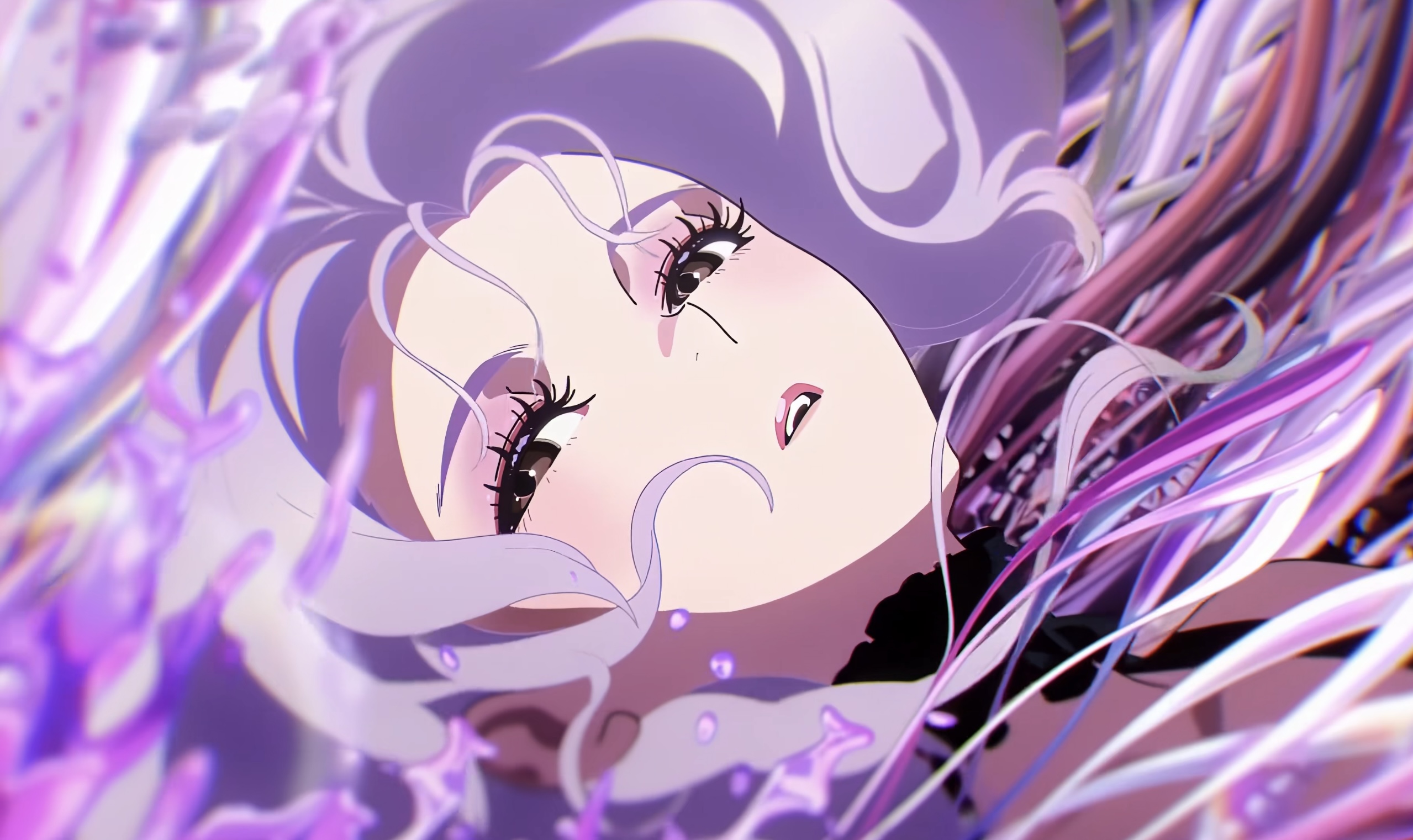 Anime 2558x1521 artwork anime girls long hair purple purple hair purple eyes looking at viewer blushing
