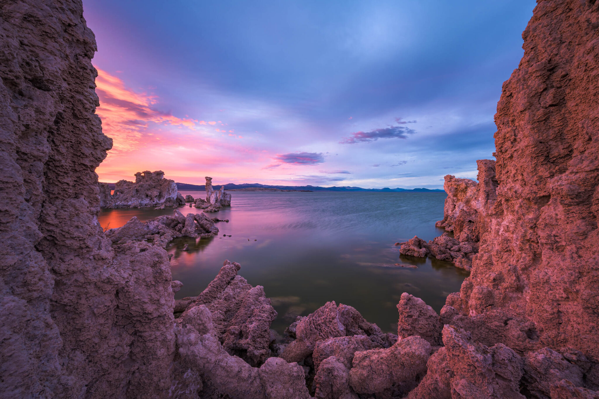 General 2048x1366 photography Joshua Cripps landscape depth of field far view California USA outdoors nature sky sunset stones environment sea rocks coast sunrise rock formation mountains skyscape