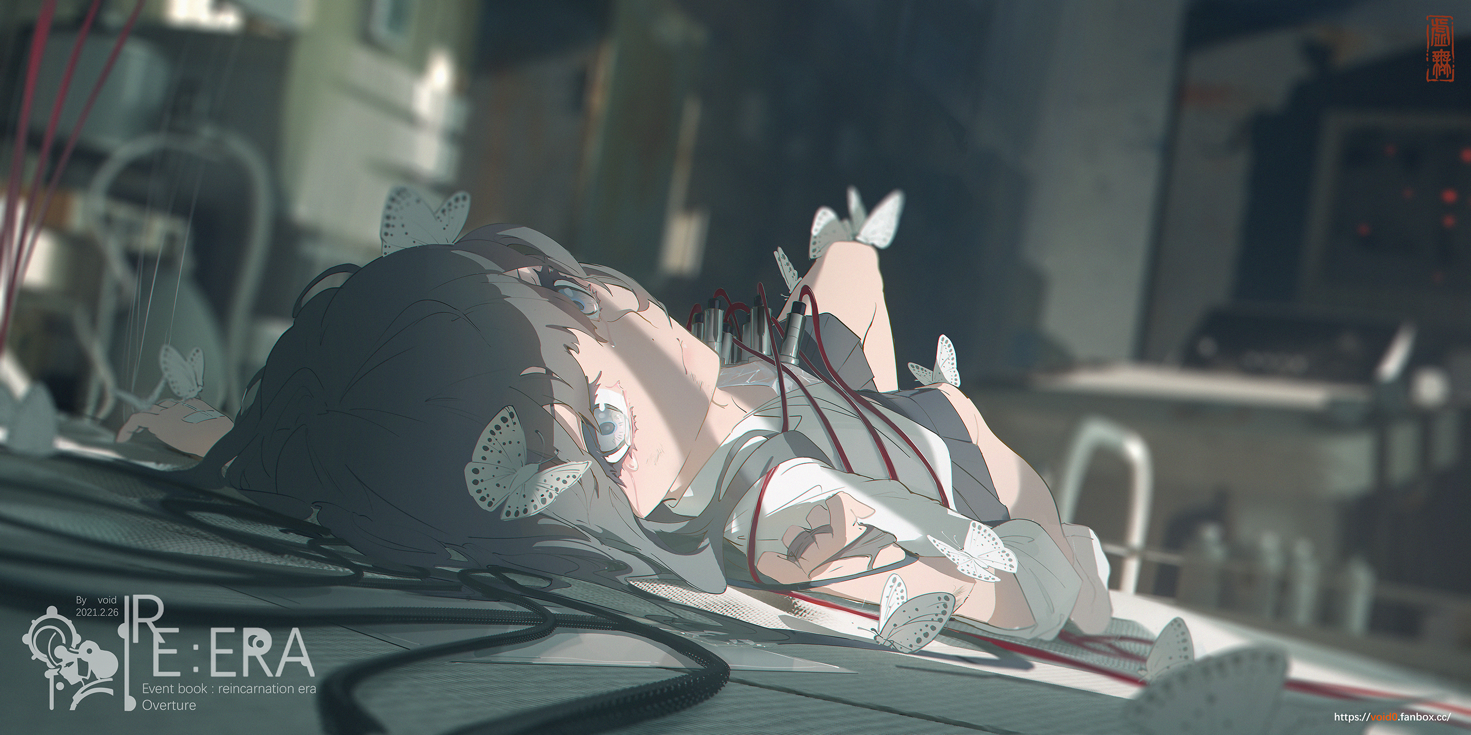 Anime 2880x1440 void_0 original characters Pixiv anime anime girls lying on back 2021 (year) looking at viewer digital art