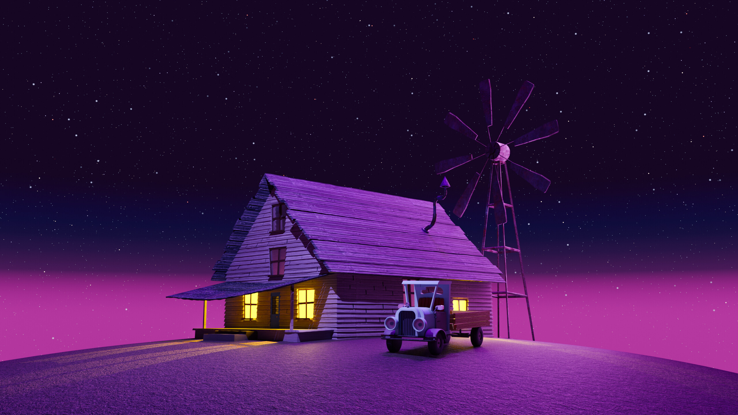 General 2560x1440 house vehicle night windmill gradient cabin cartoon Courage the Cowardly Dog low light digital art