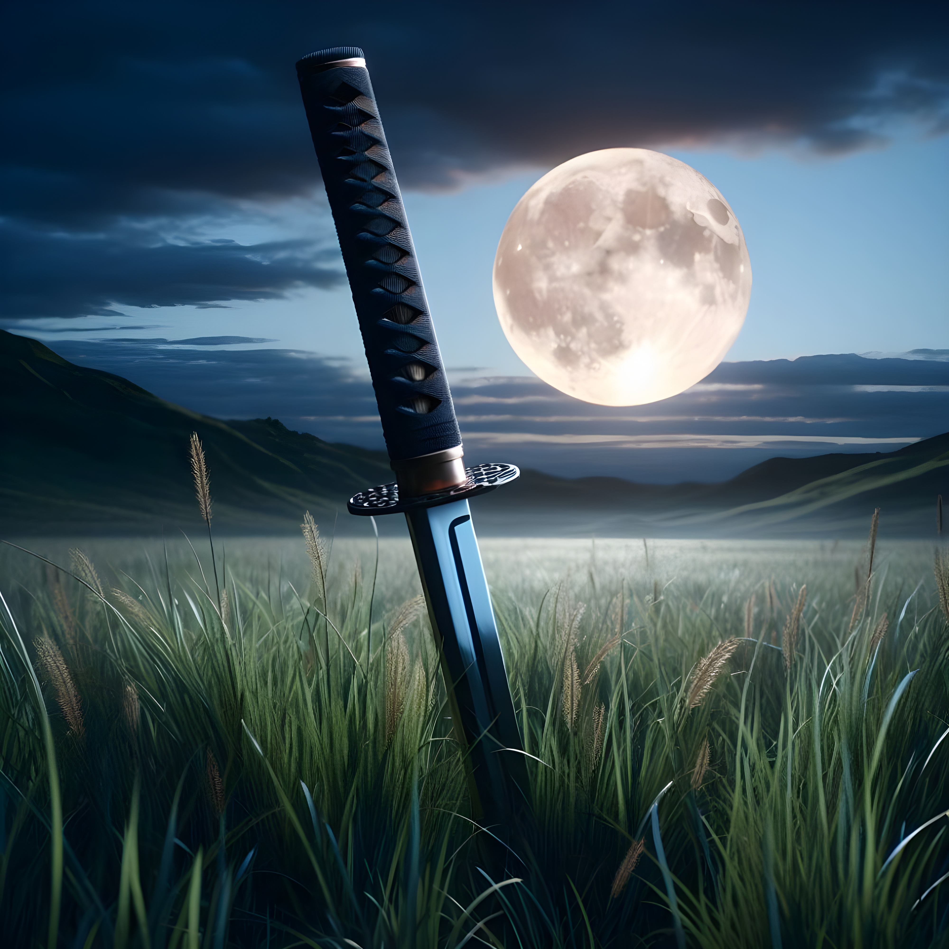 General 4000x4000 AI art digital art Japan katana nature Moon sword Ghost of Tsushima  Hattori Hanzo (Samurai Shodown)