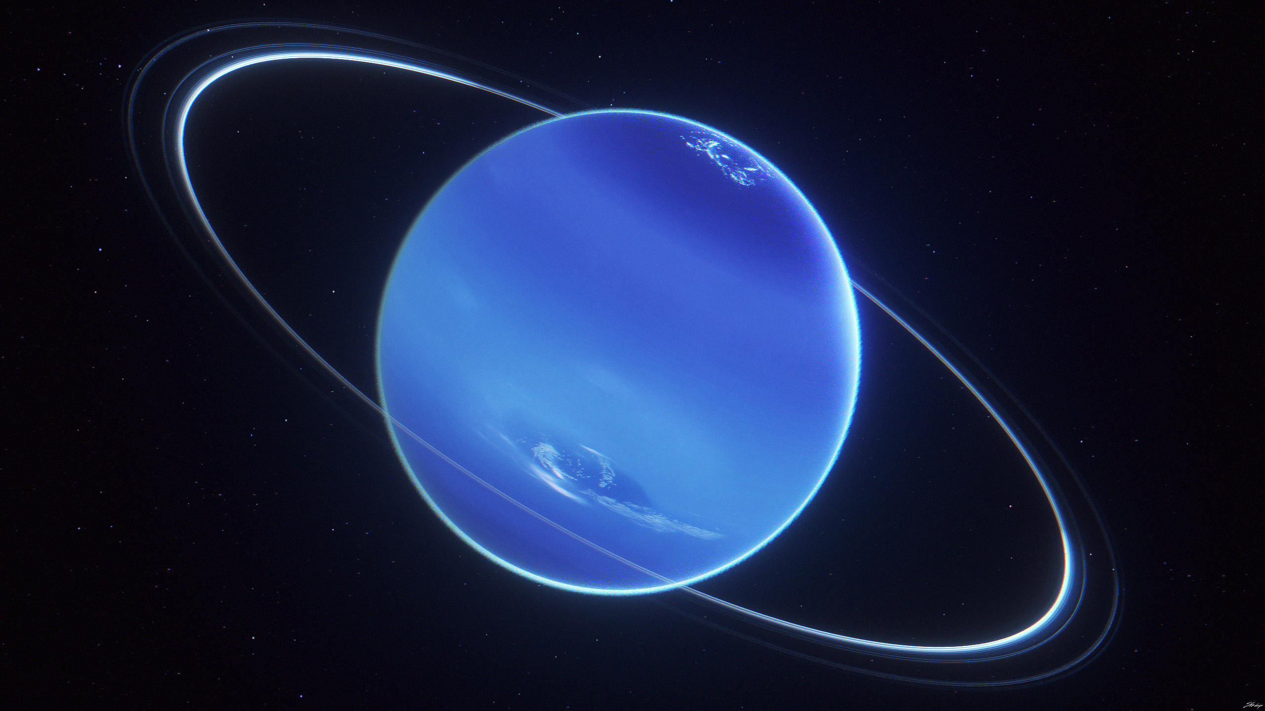 General 2560x1440 Neptune Solar System digital art space art astronomy black background planet sphere planetary rings