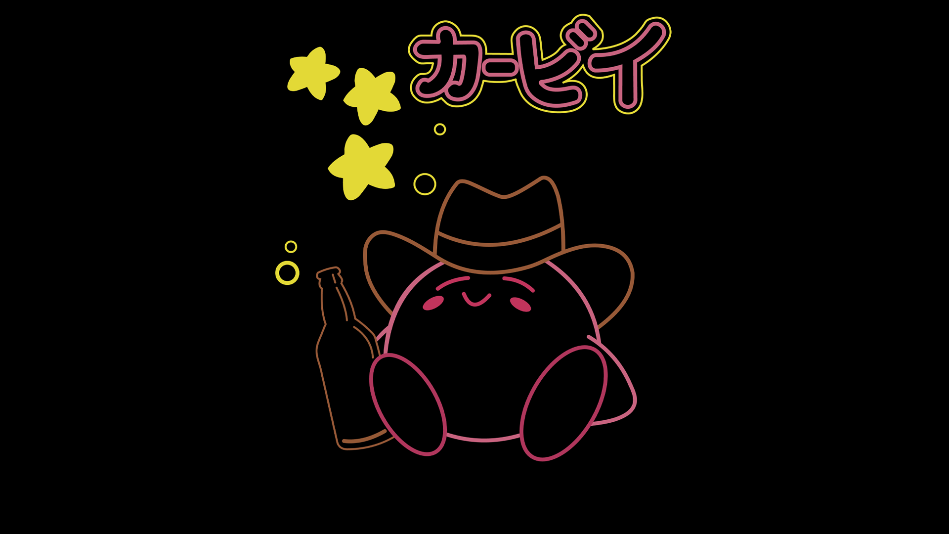 Anime 1920x1080 Kirby Nintendo beer cowboy hats black background sitting video game characters video games vector Vector trace