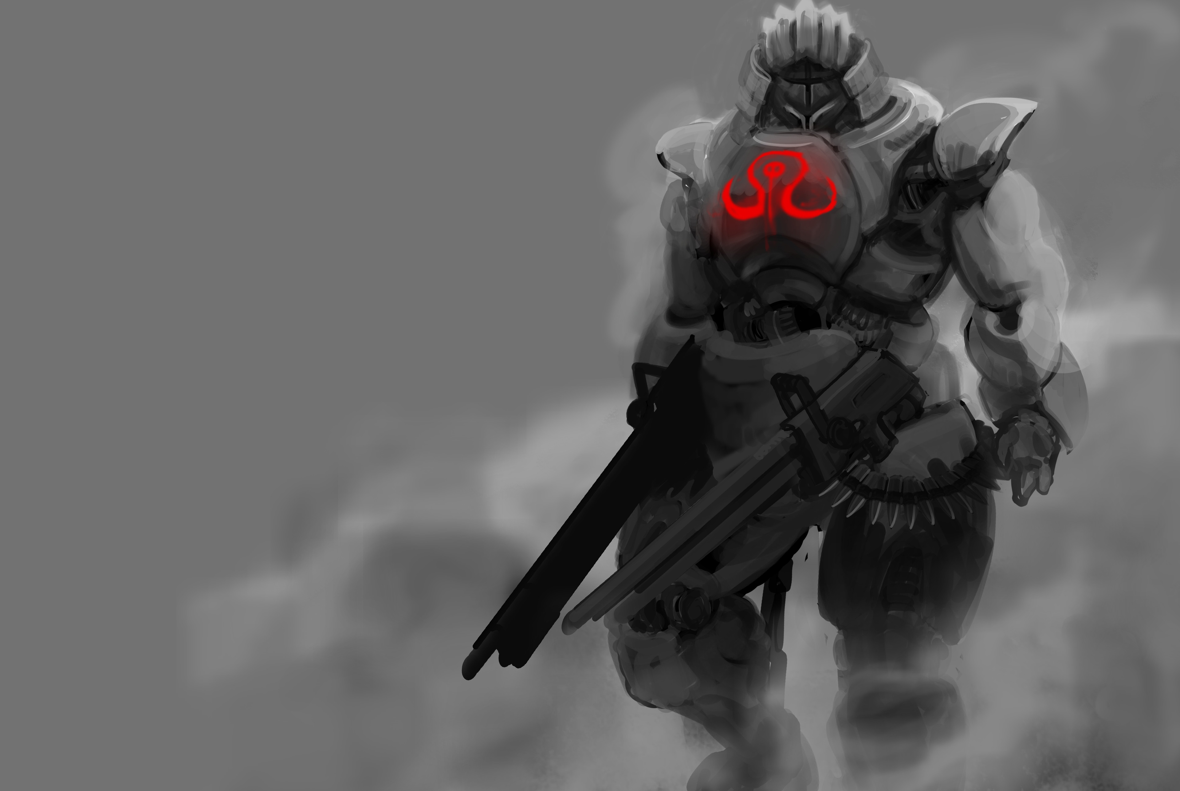General 3840x2574 soldier red black smoke gun science fiction fantasy art armor simple background