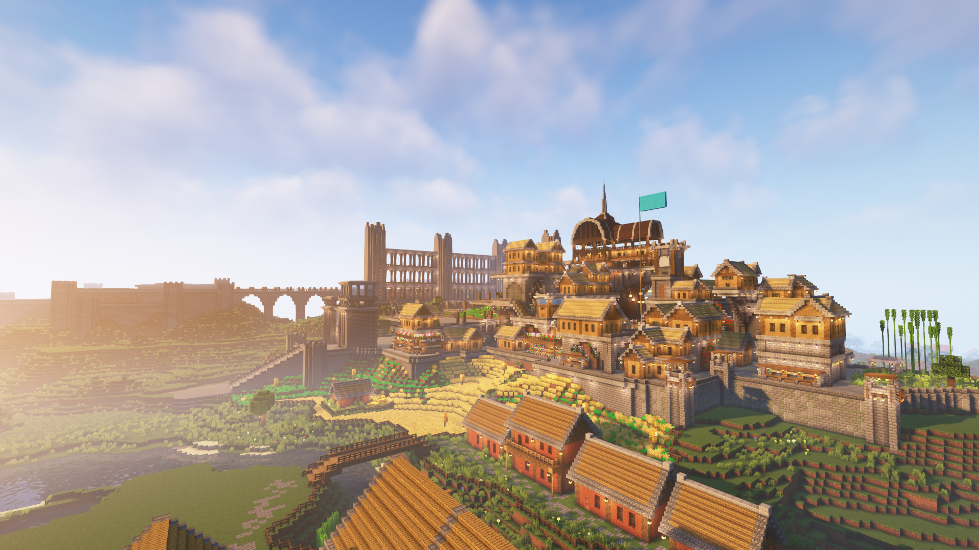 General 1920x1080 Minecraft video games building farm flag castle village