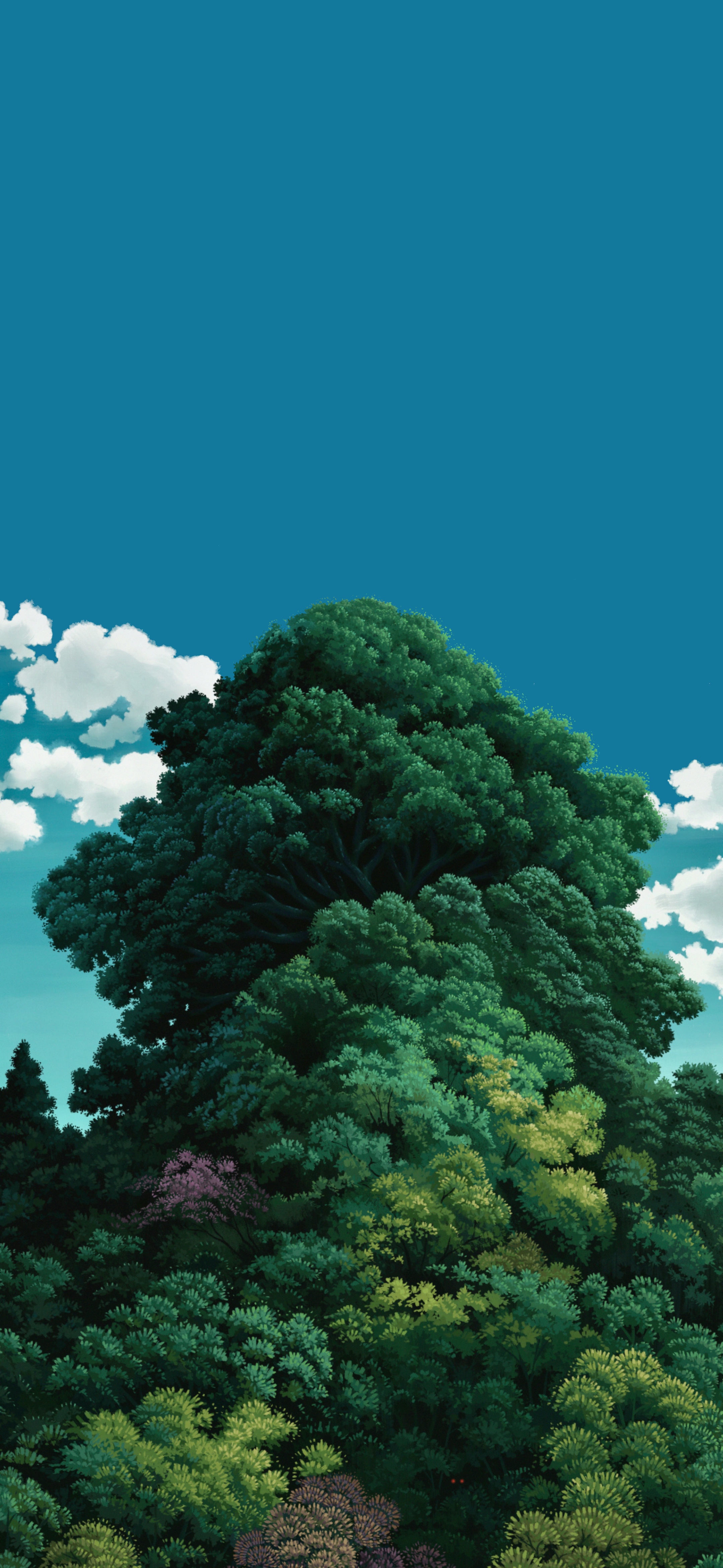 Anime 2160x4680 Asia nature landscape trees anime portrait display glowing eyes AI art