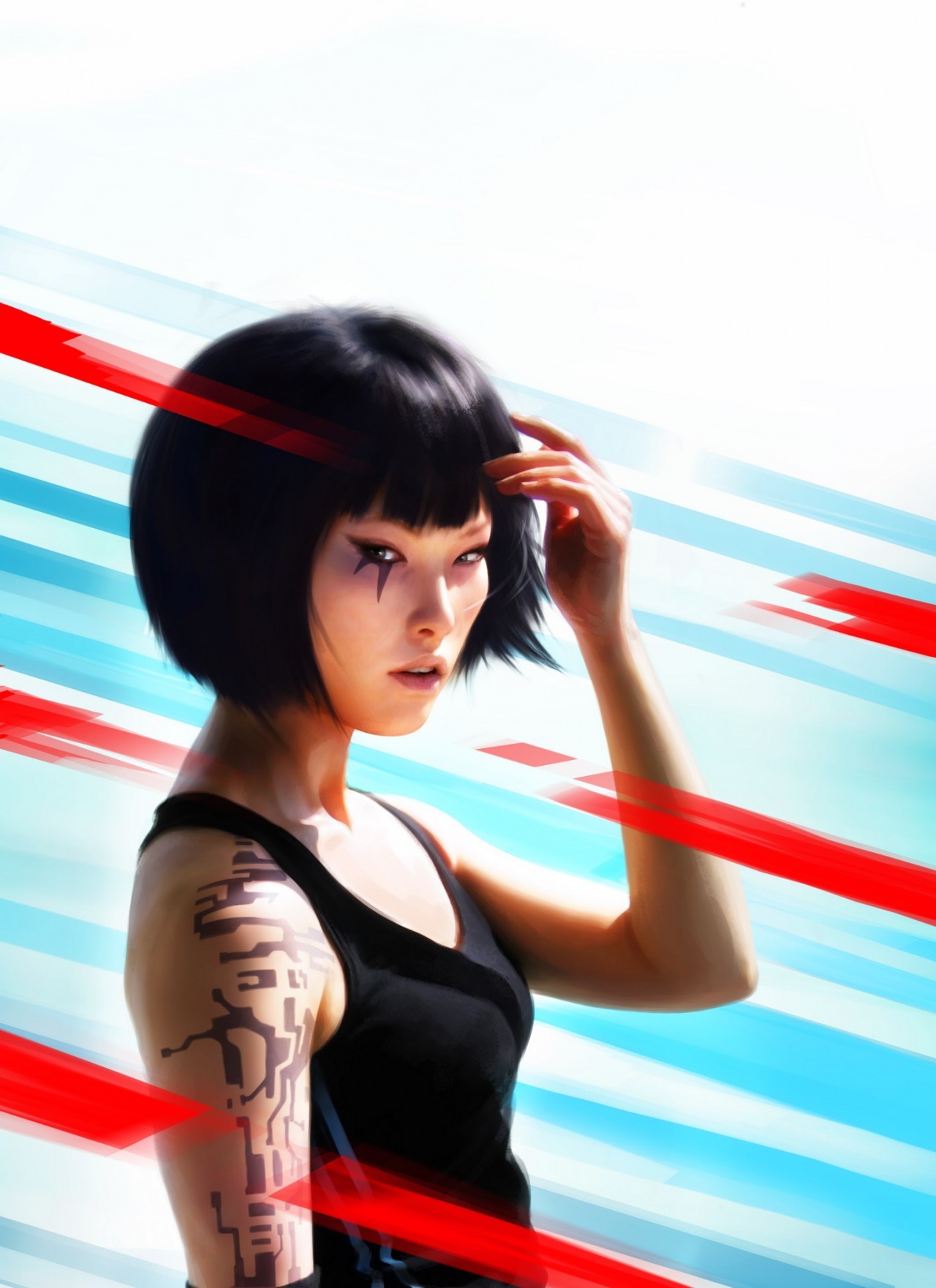 General 1280x1761 Faith Connors Mirror's Edge Asian video games portrait display short hair looking at viewer simple background minimalism video game characters EA DICE Electronic Arts