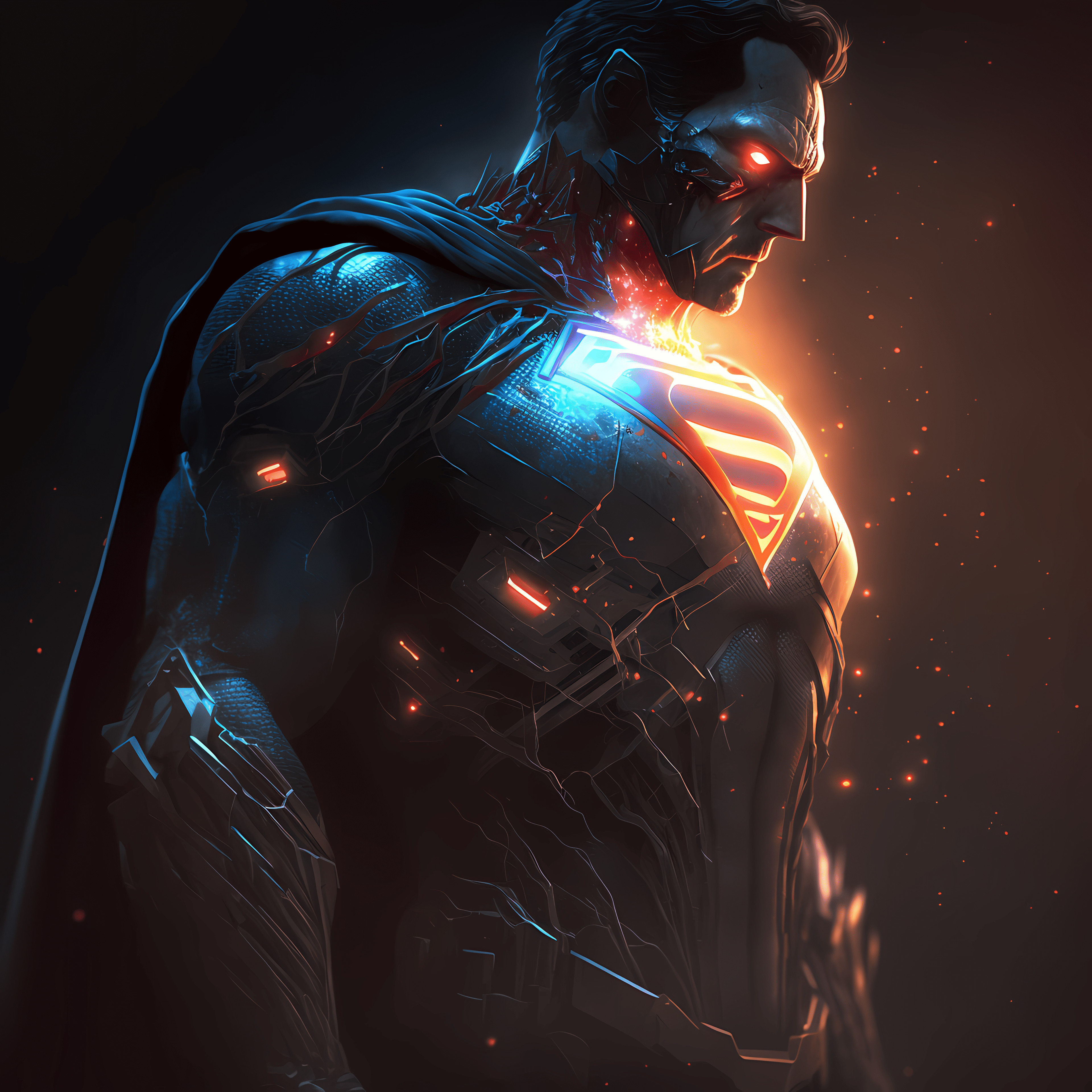 General 3840x3840 cyborg Superman Cyborg Superman artwork digital art superhero glowing eyes AI art